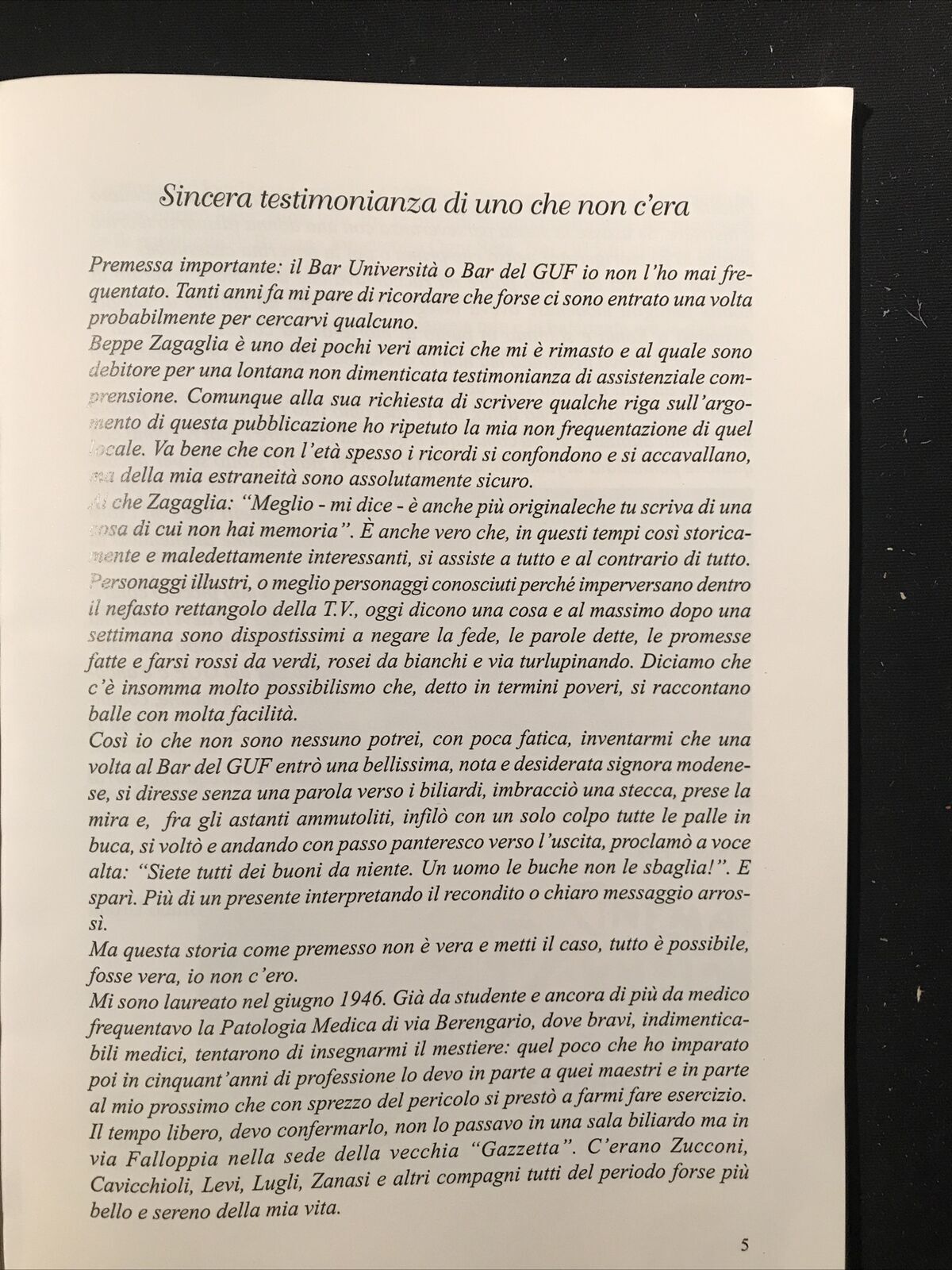 E CONTINUARONO A CHIAMARLO GUF, Beppe Zagaglia. Storia del bar Università