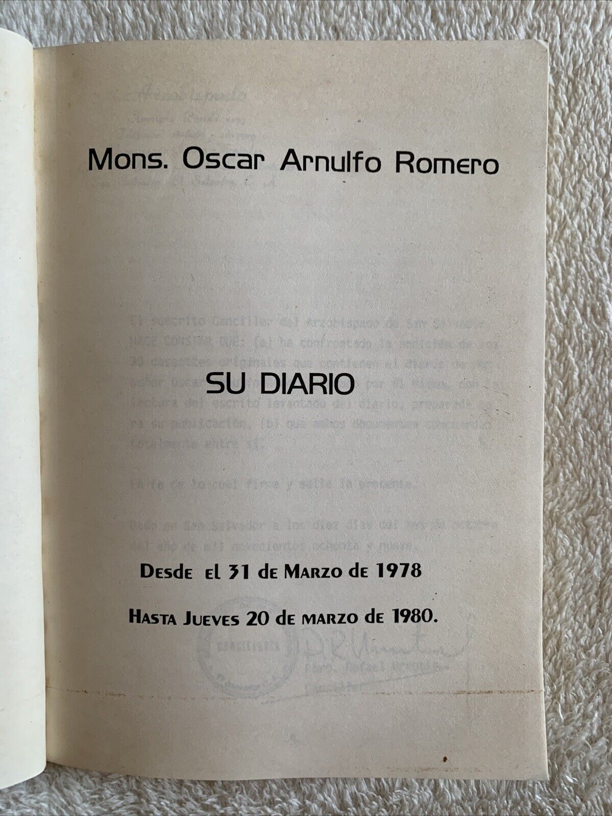 Monseñor Oscar Arnulfo Romero su Diario 1978-1980