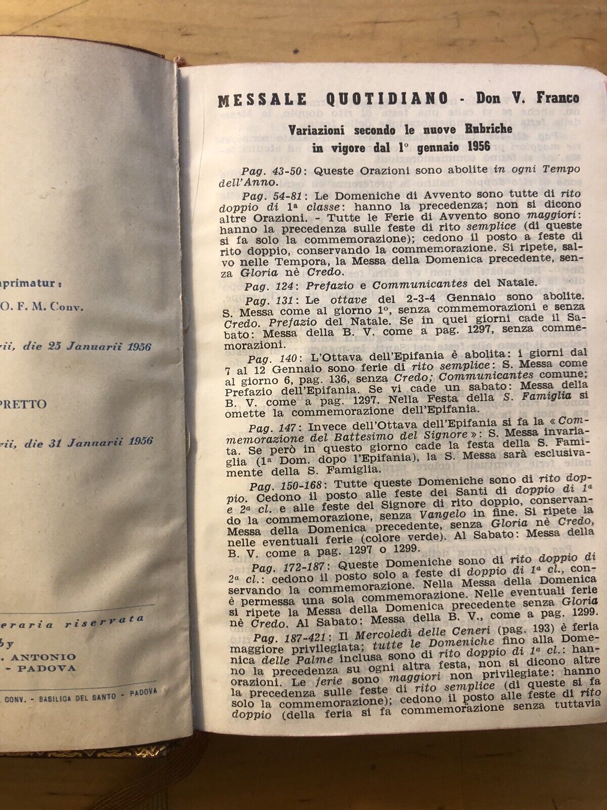 Messale quotidiano latino-italiano D. V. Franco edizione liturgiche 1956