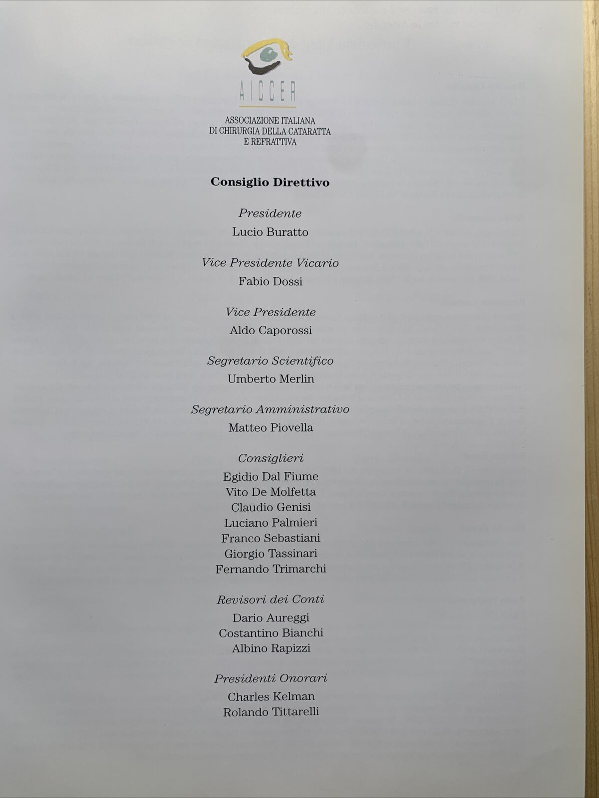 Chirurgia Refrattiva, Principi e Tecniche. Fabiano AICCER, OFTALMOLOGIA - 2000 #