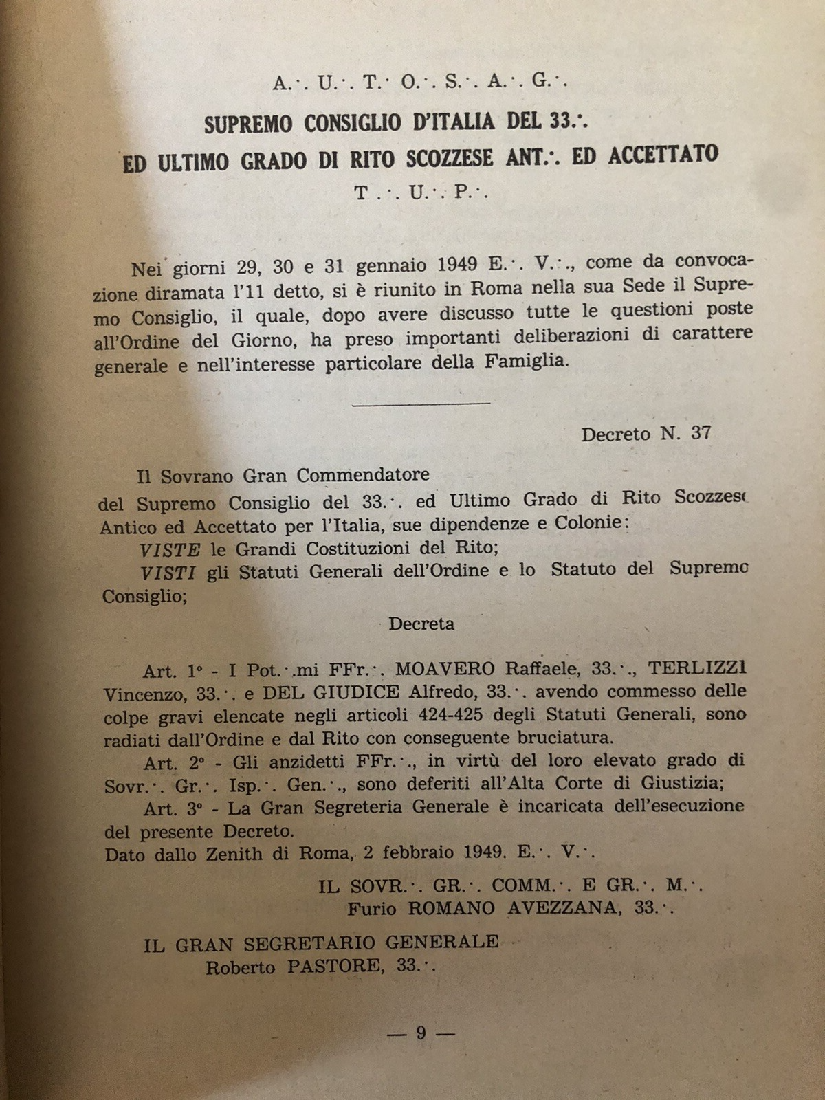 Massoneria Universale di rito scozzese - Notiziario, 9 volumetti 1949