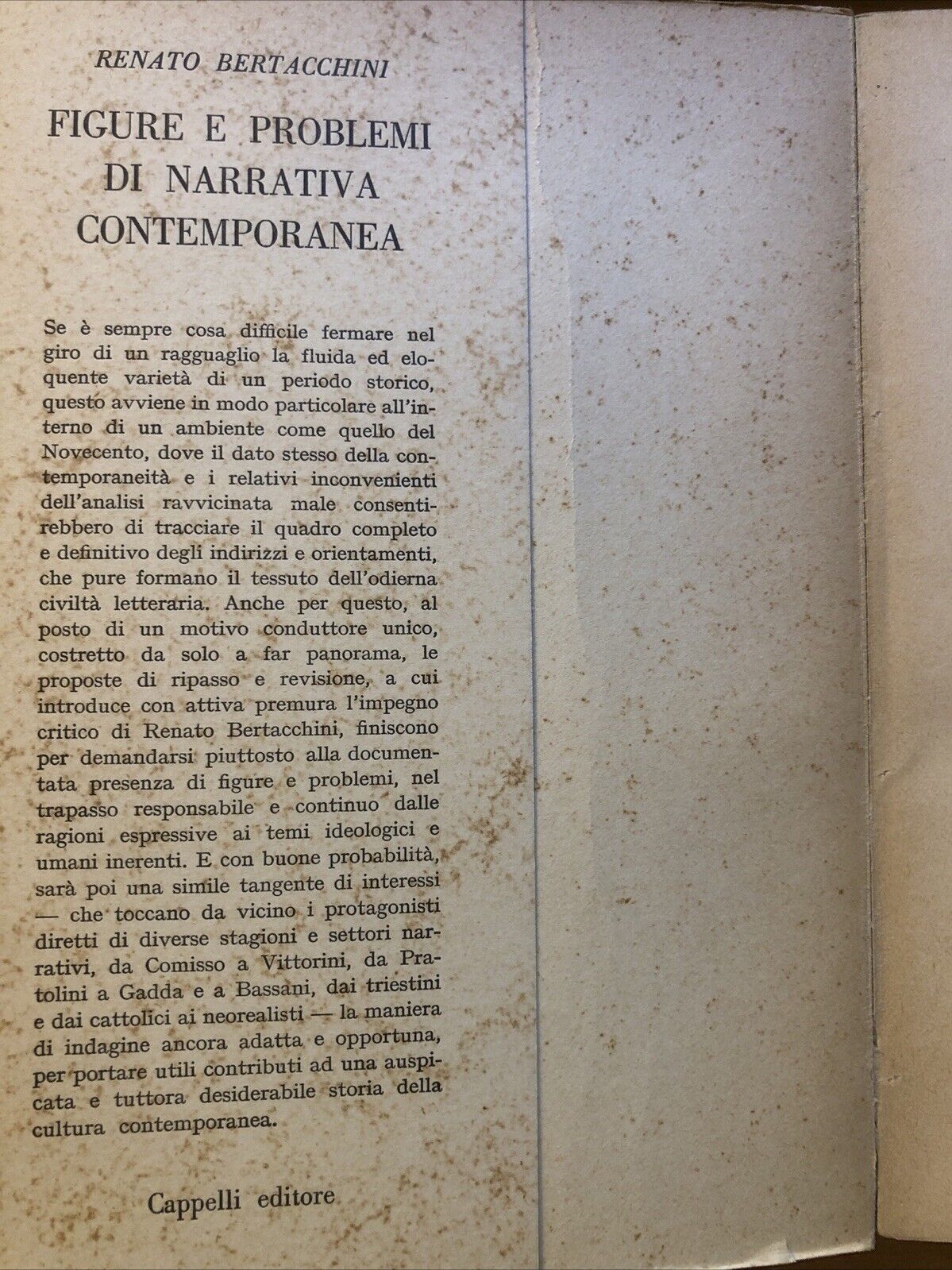 Figure e problemi di narrativa contemporanea, Renato Bertacchini - Cappelli 1960