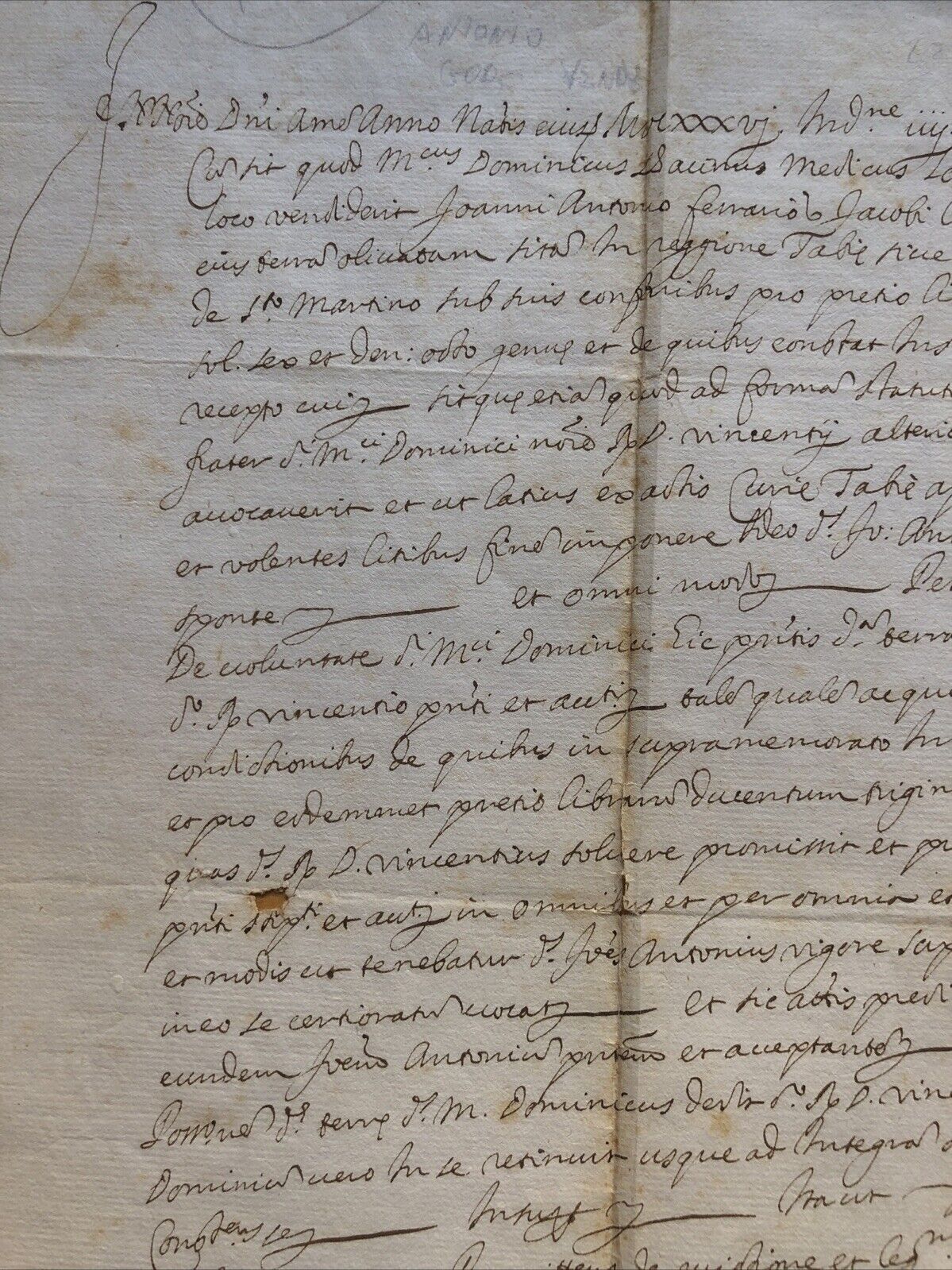 Antico manoscritto Meldola - Forlì Cesena. Vendita Podere 1636