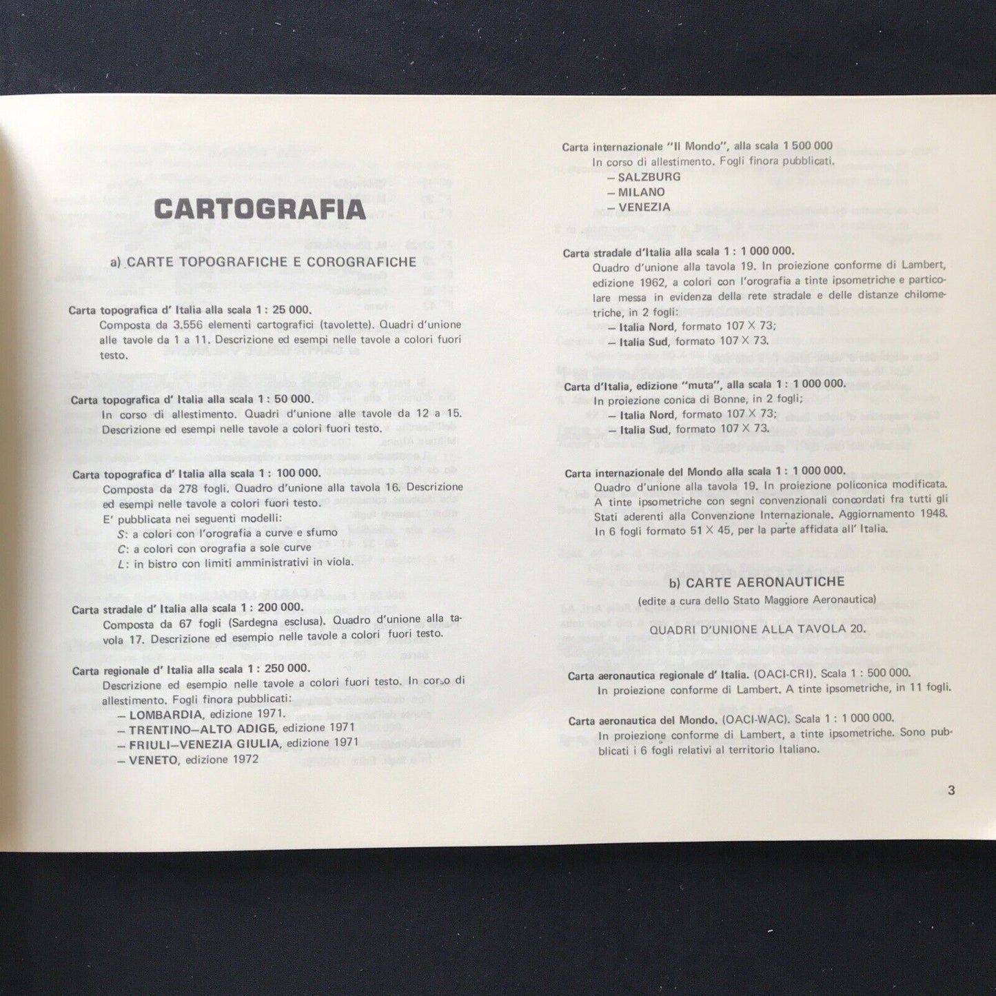Istituto Geografico Militare, catalogo delle pubblicazioni 1972 - 73