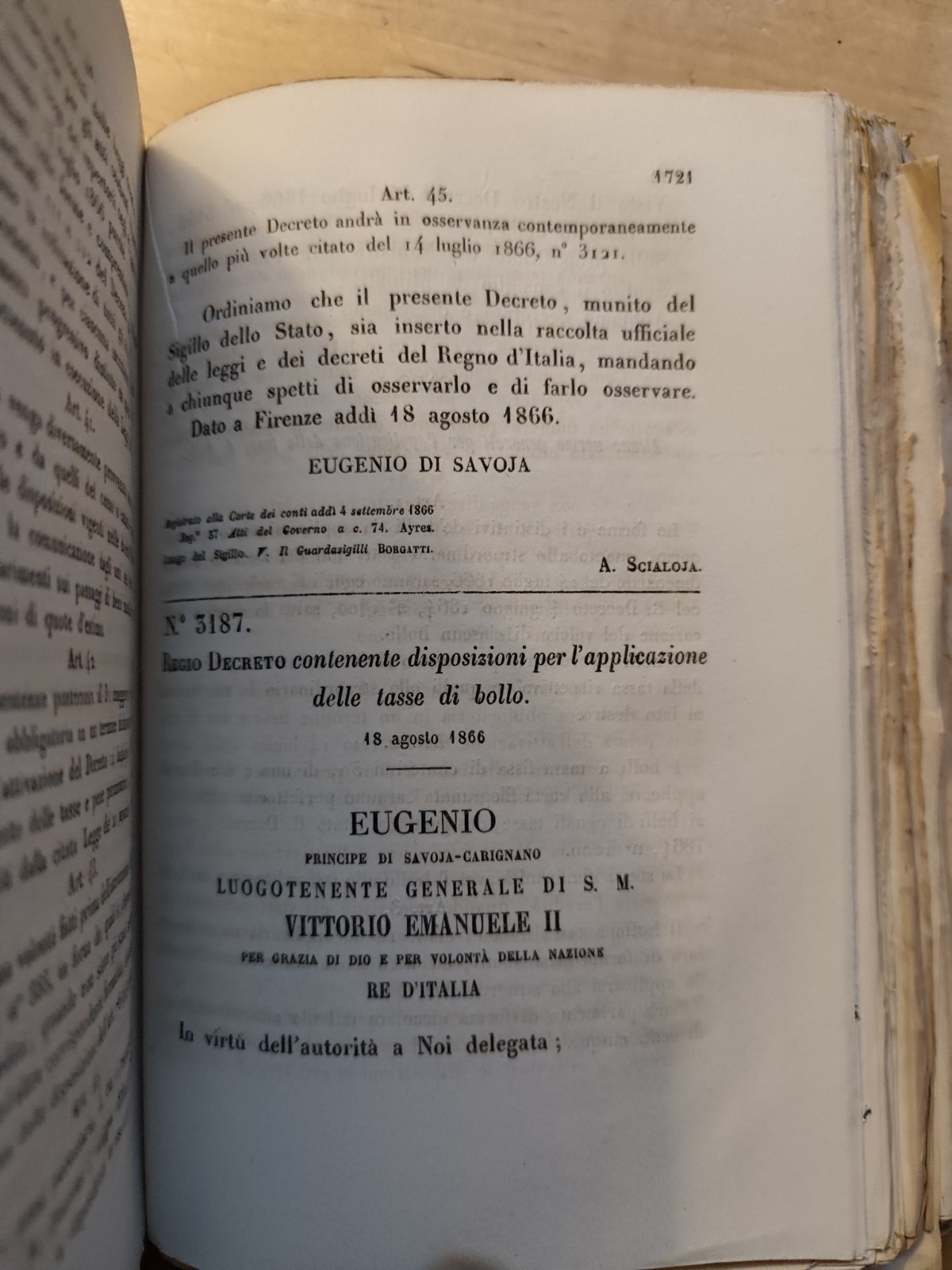 Leggi e decreti del Regno D'Italia 1866 - raccolta ufficiale - Stamperia Reale