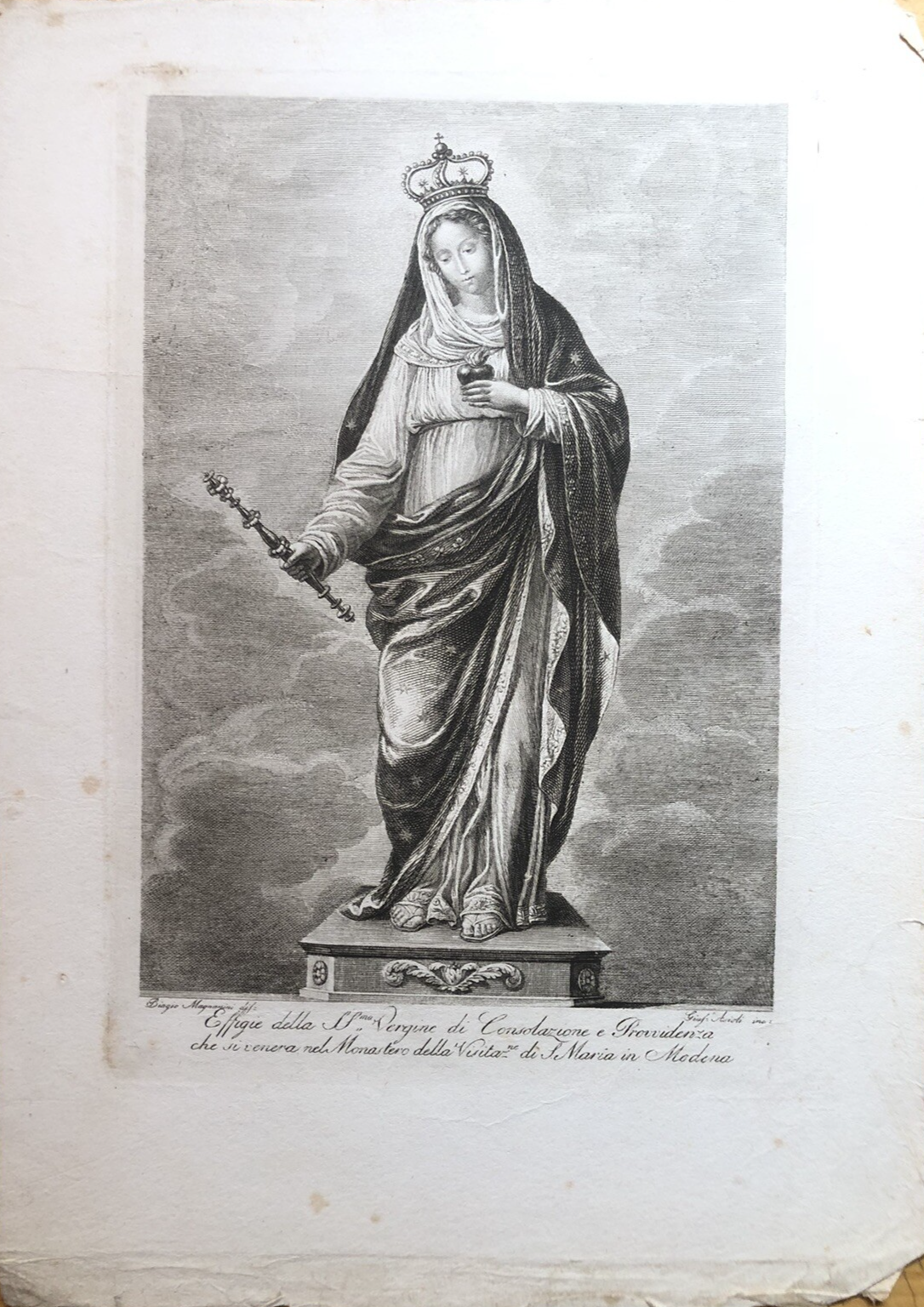 Incisione Asioli Giuseppe SSma Vergine S. Maria in Modena 1820 circa