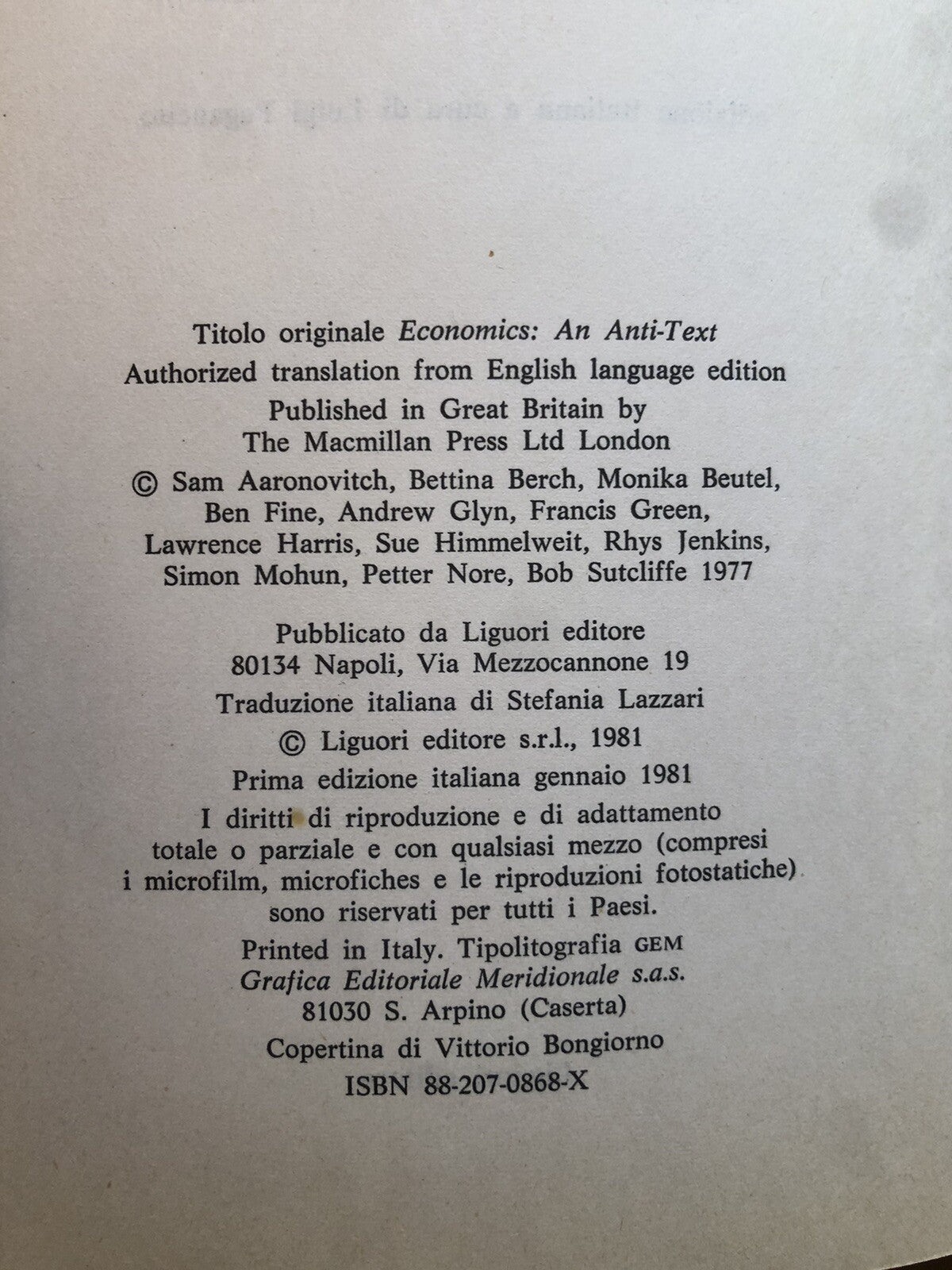 Economia: un contro-testo, Francis Green, Petter Nore. Liguori editore 1981