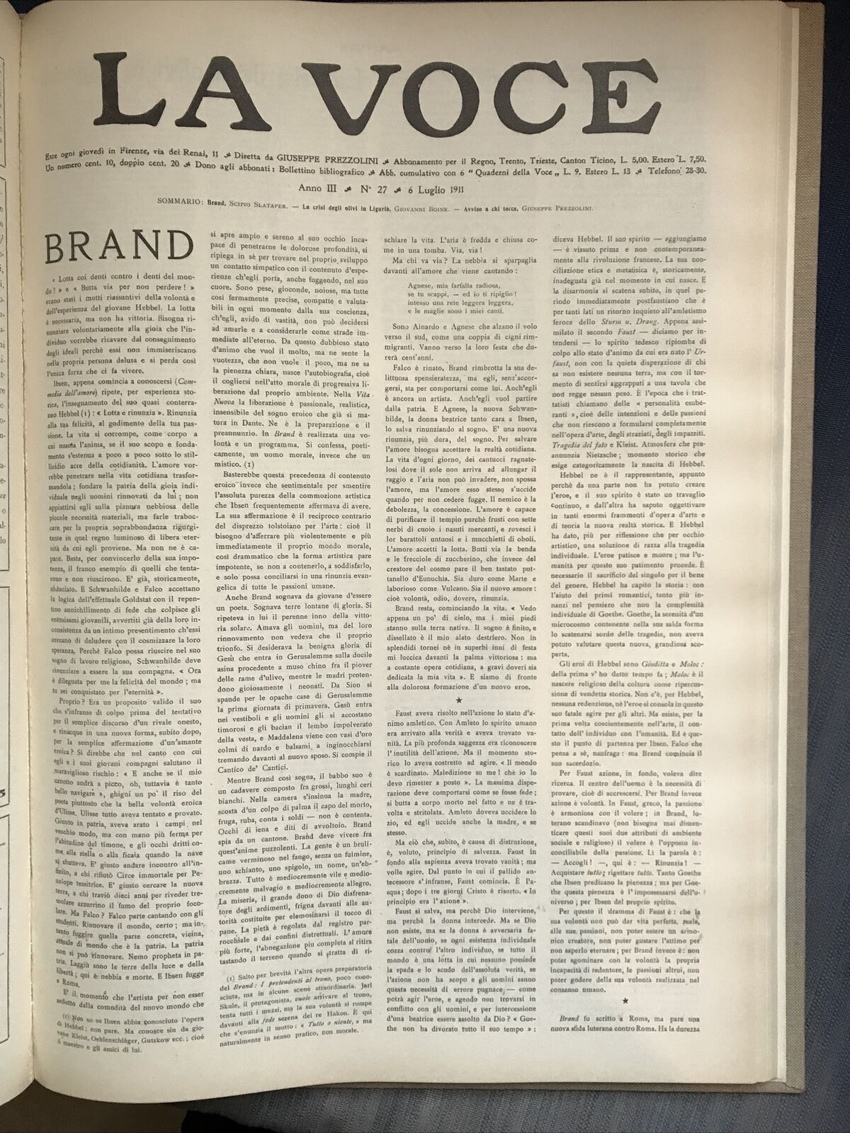 LA VOCE 1912 - IV. Raccolta anno 1911, anno III. Ristampa Arnaldo Forni