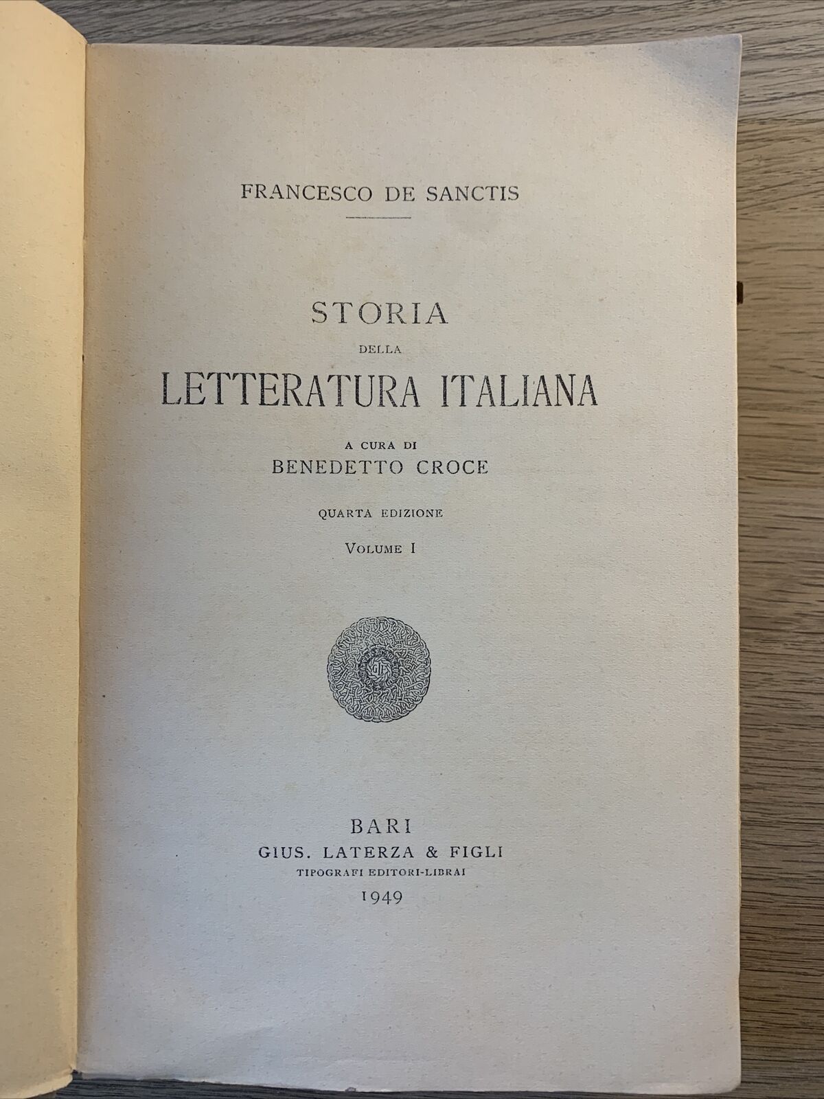 Storia della letteratura italiana vol. 1. Francesco de Sanctis. Laterza 1949