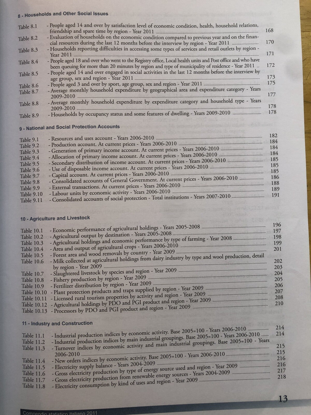 Compendio statistico italiano - Italian statistical abstract 2011 ISTAT