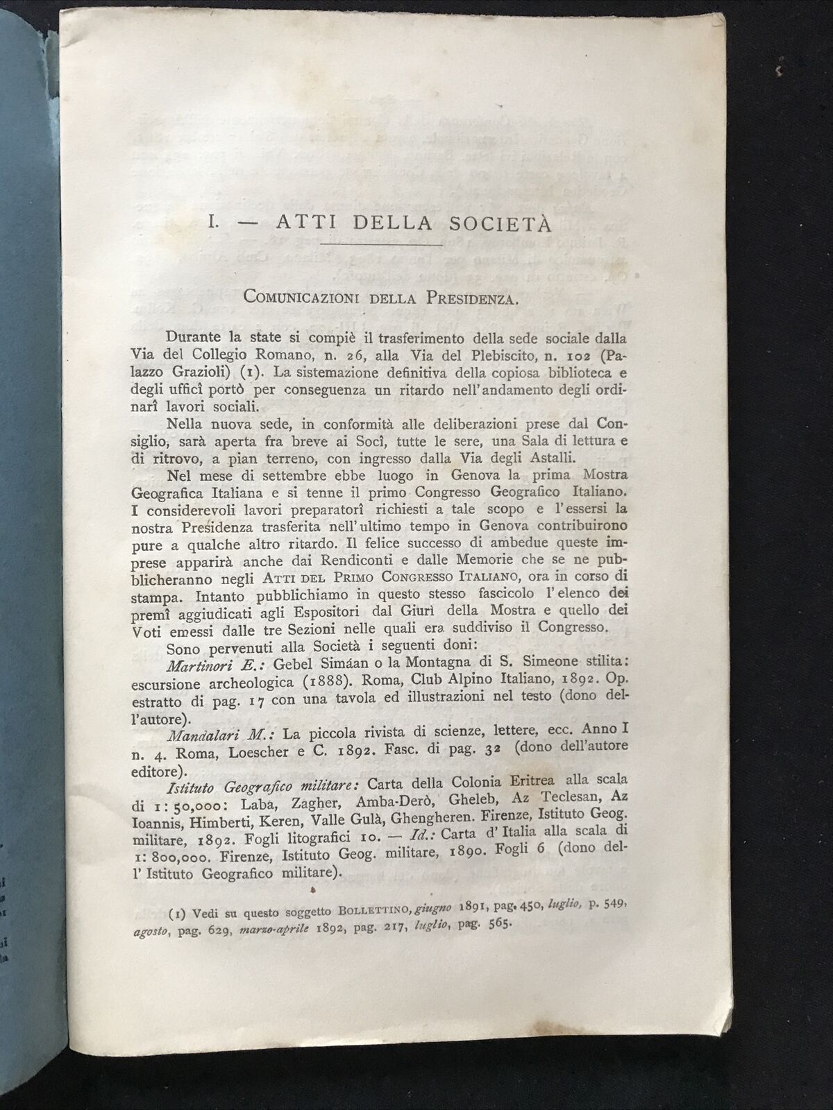 BOLLETTINO DELLA SOCIETÀ GEOGRAFICA ITALIANA serie III VOL. V 1892