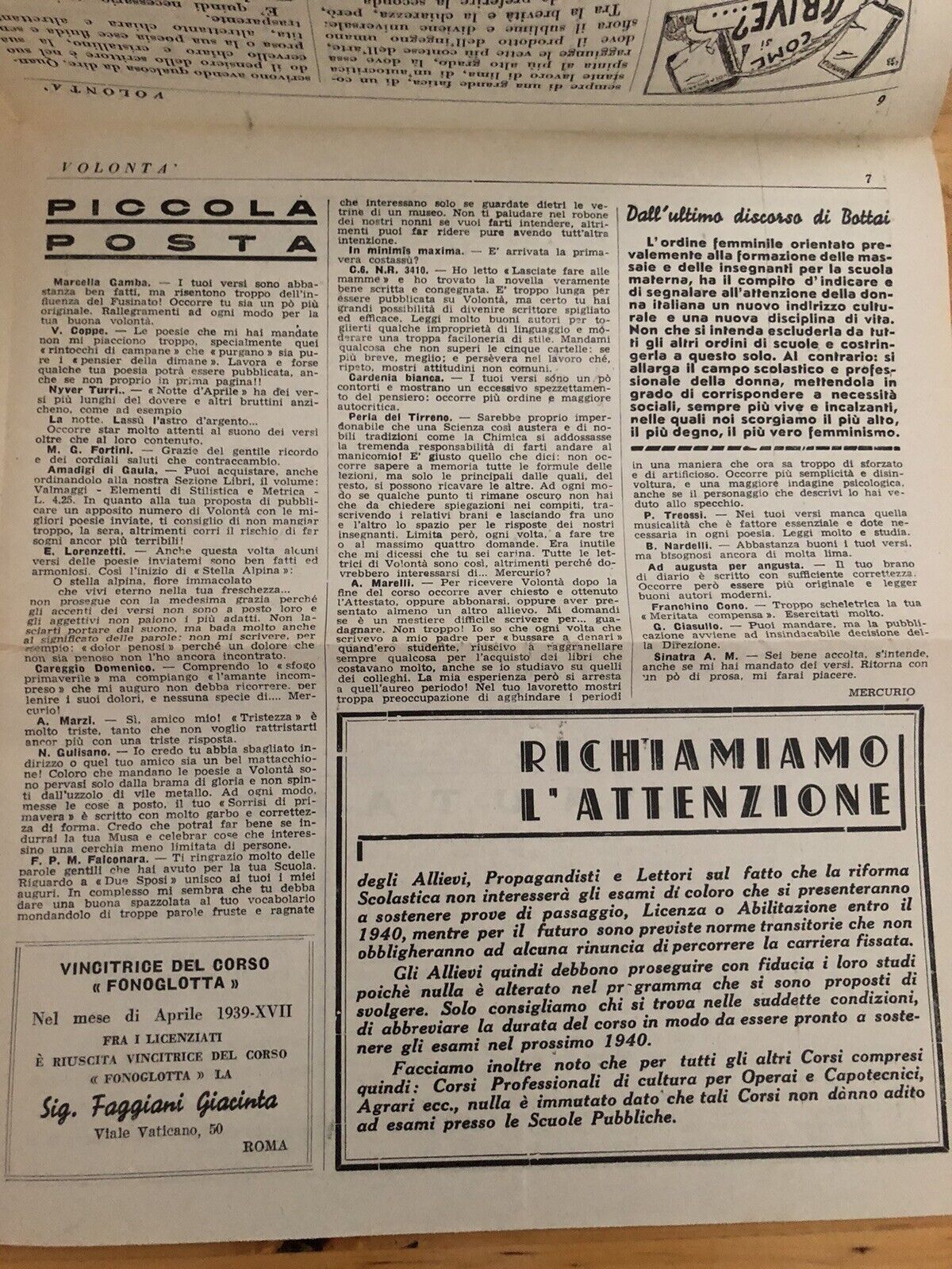 Volontà giornale quindicinale d'informazioni didattiche e notizie varie 1939