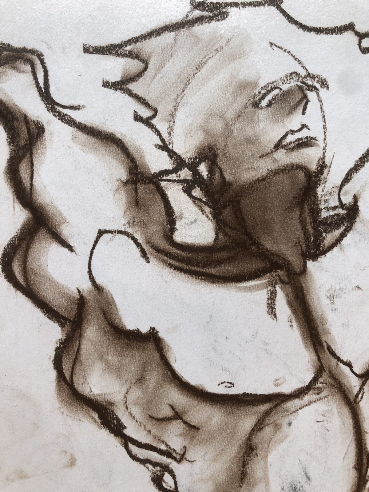 Disegno carboncino studio maschile - Astratto schizzo bozzetto a mano di nudo