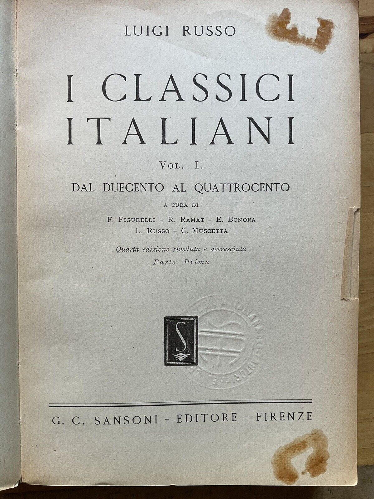 I classici Italiani, Luigi Russo - Sansoni opera completa in 5 volumi 1953