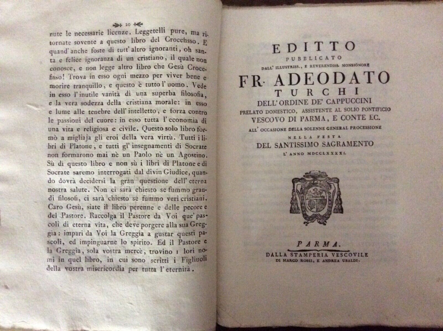 ADEODATO TURCHI - OMELIE E LETTERE PASTORALI Parma stamperia vescovile 1788-1794