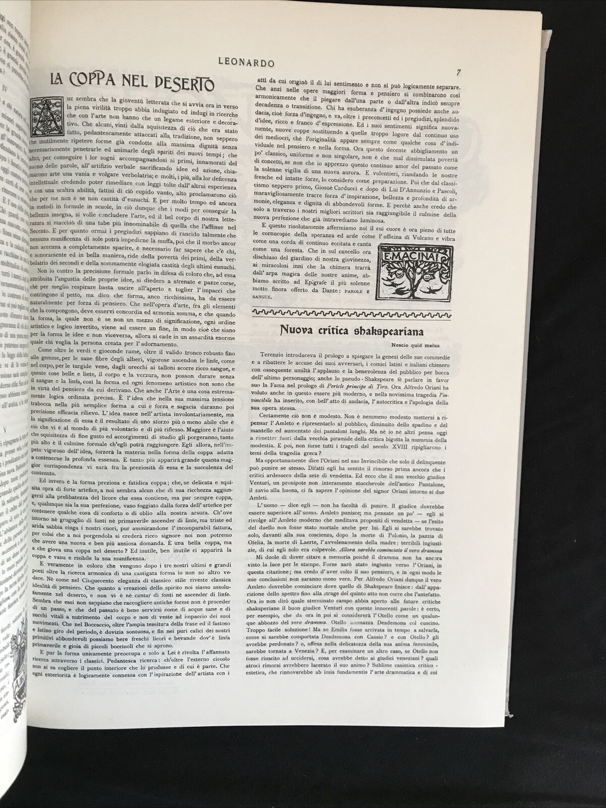 LEONARDO 1903-1905 riletto da Mario Quaranta e L. Schram Pighi, A. Forni Editore