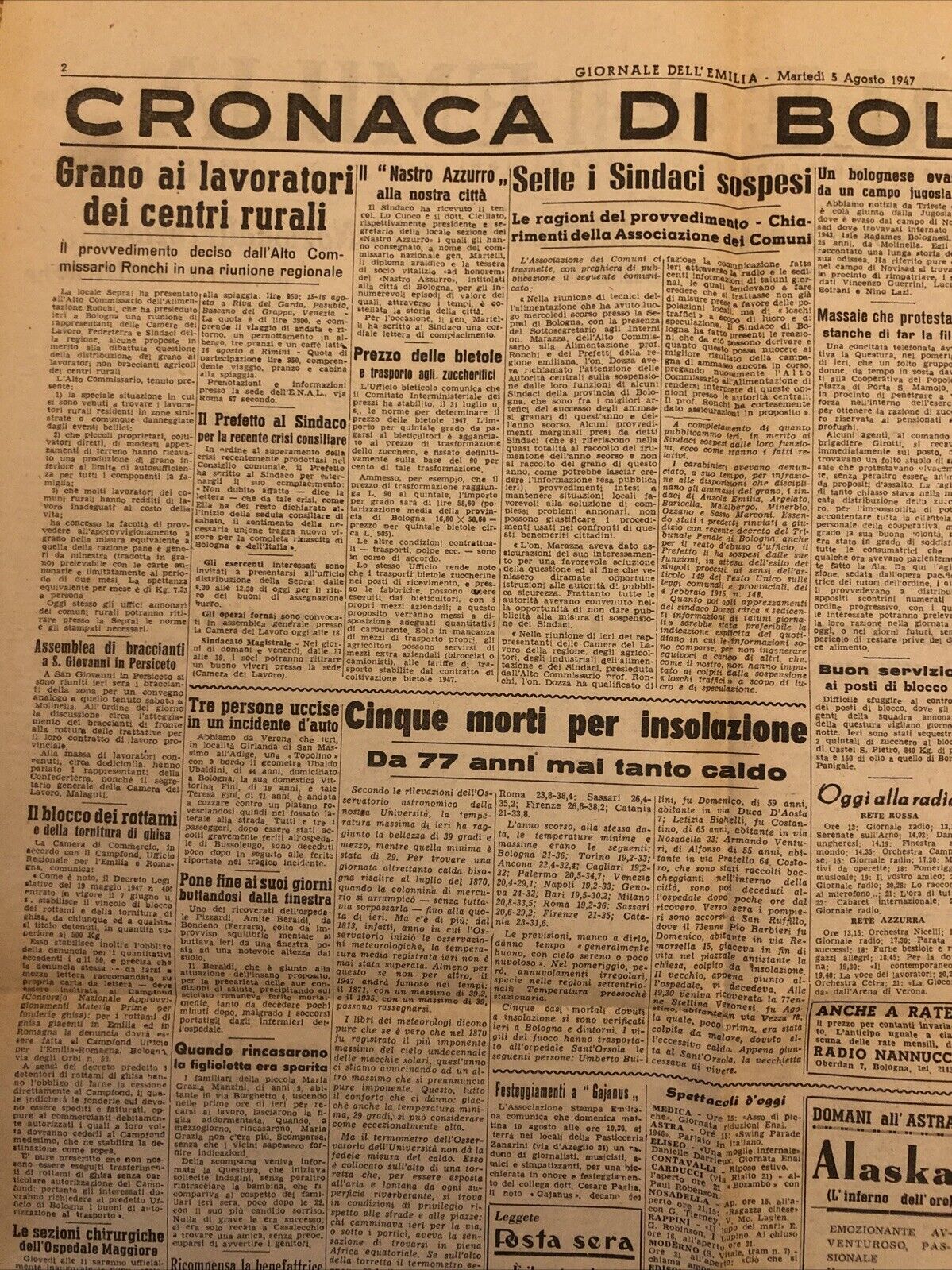 Il Giornale dell'Emilia 5 agosto 1947 - Cronaca di Bologna