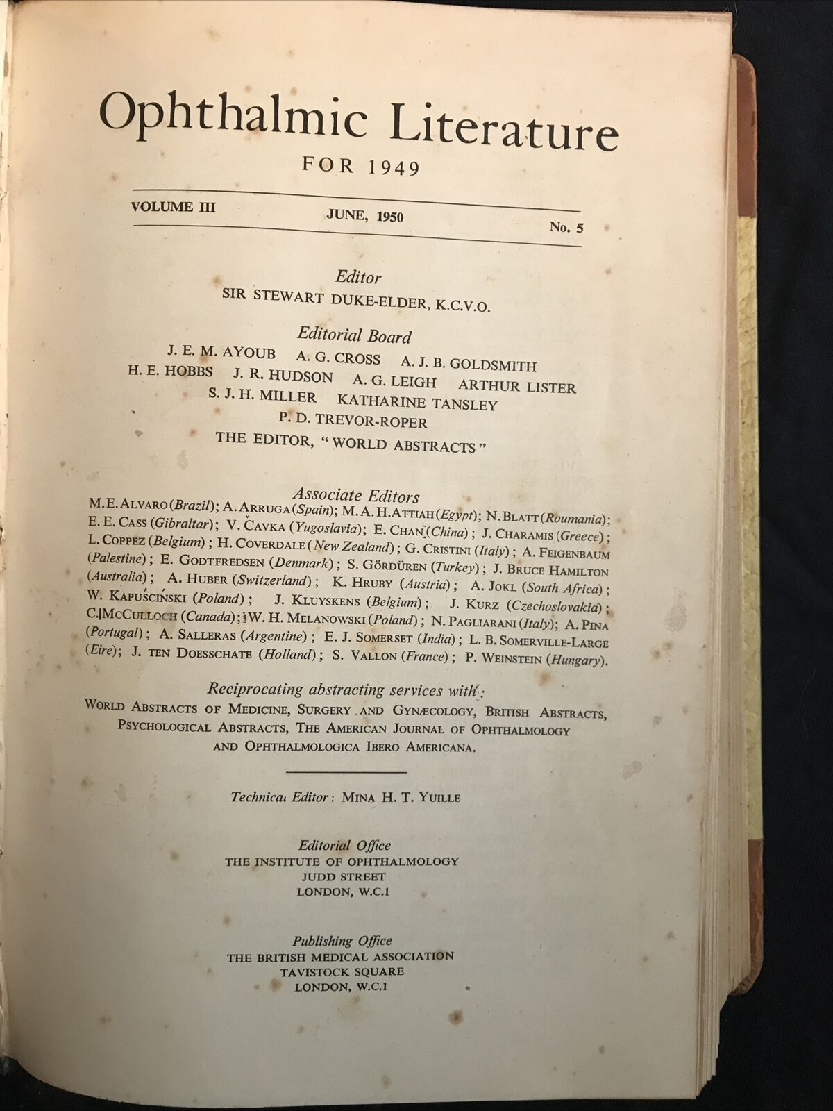 OPHTHALMIC LITERATURE - OFTALMOLOGIA 1949 Stewart Duke Elder voll. 3 pt.5-6-7