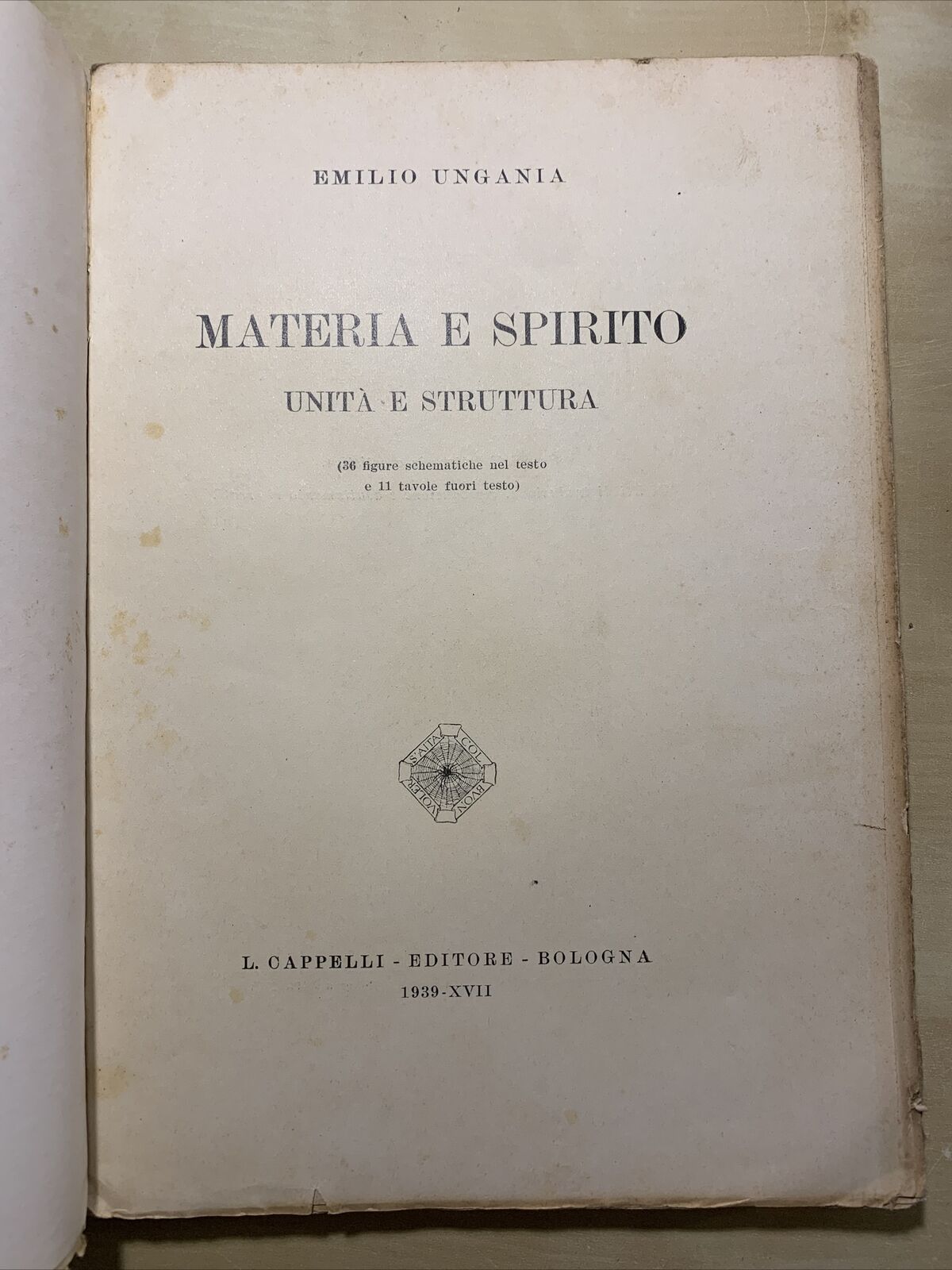 MATERIA E SPIRITO UNITÀ E STRUTTURA - Emilio Ungania. Cappelli 1939 #