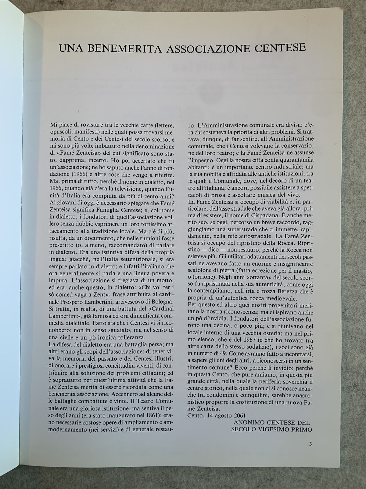 FAME' ZENTEISA - Vent'anni in Famiglia 1966-1986. Famiglia Centese #