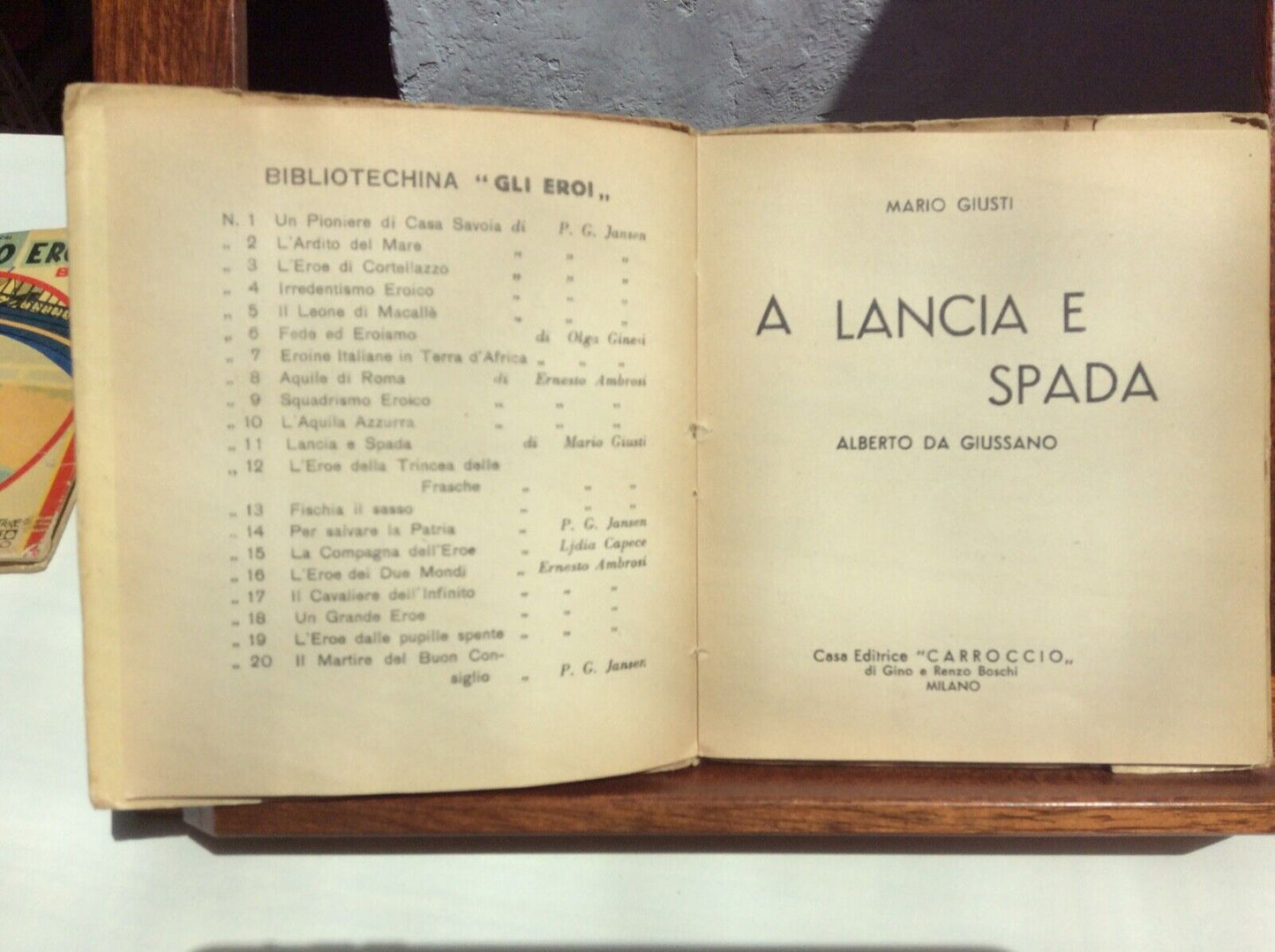 A LANCIA E  SPADA, ALBERTO DA GIUSSANO, CASA EDITRICE CARROCCIO, 1936