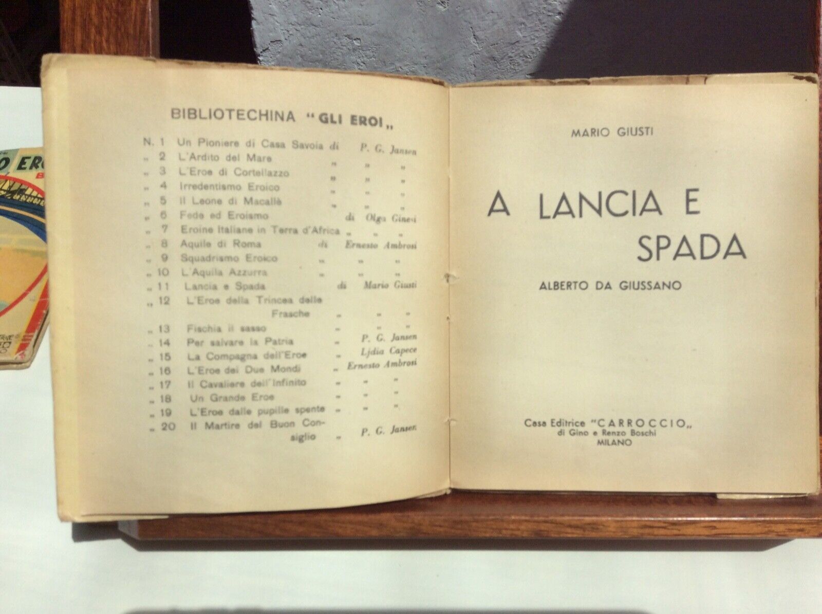 A LANCIA E  SPADA, ALBERTO DA GIUSSANO, CASA EDITRICE CARROCCIO, 1936