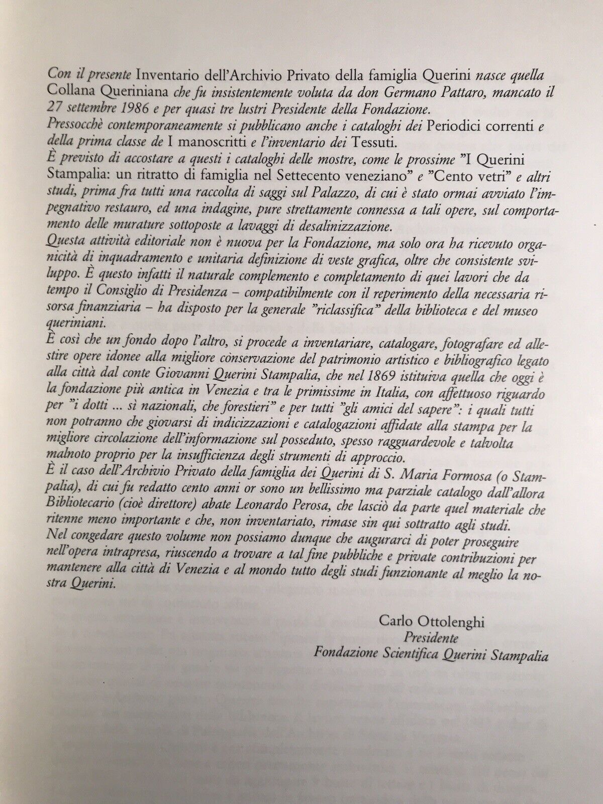 Archivio privato della famiglia Querini Stampalia, D. Carini Venturini, R. Zago