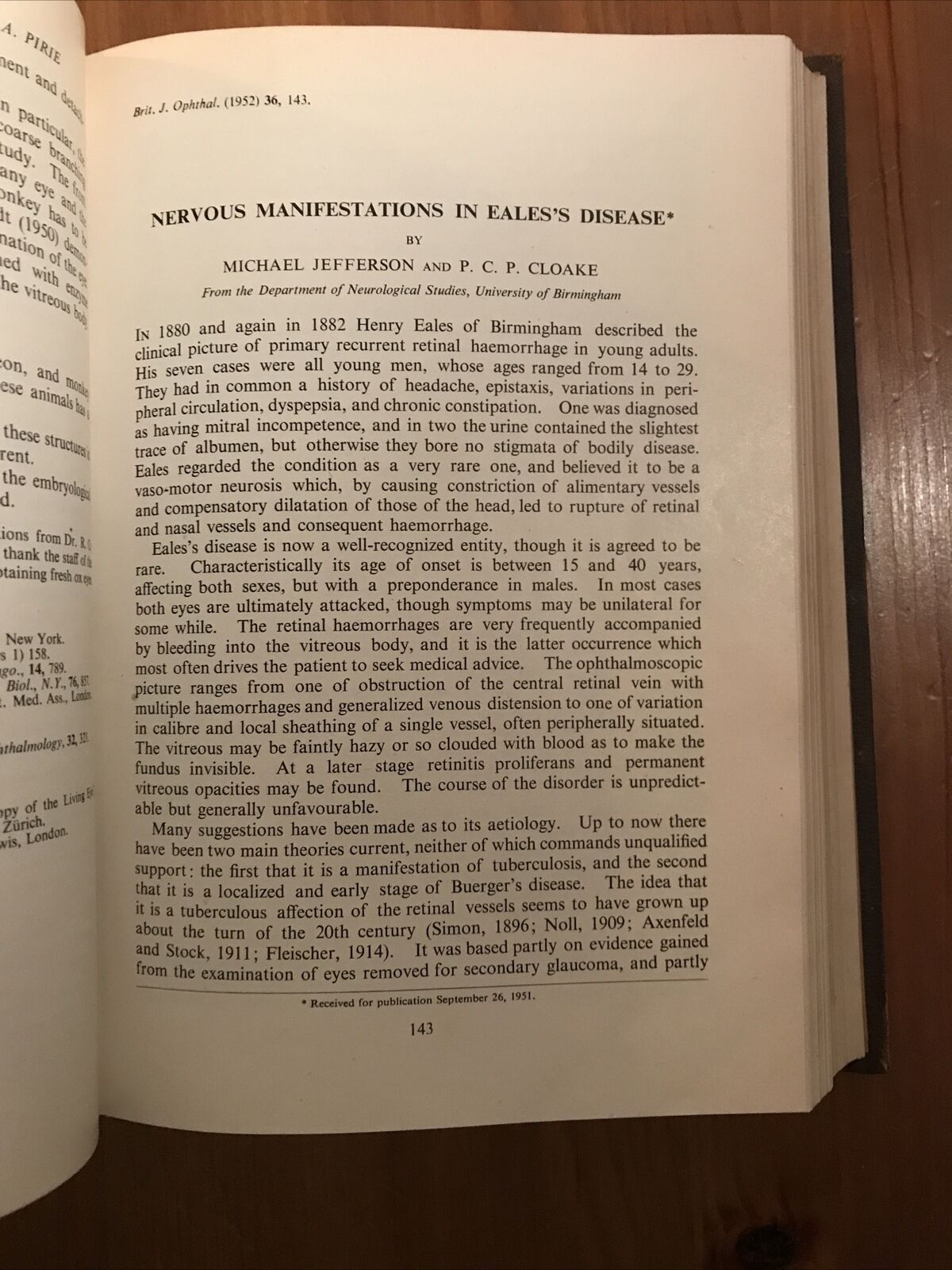 BRITISH JOURNAL OF OPHTHALMOLOGY oftalmologia, vol. XXXVI 1952 - S. Duke-Elder