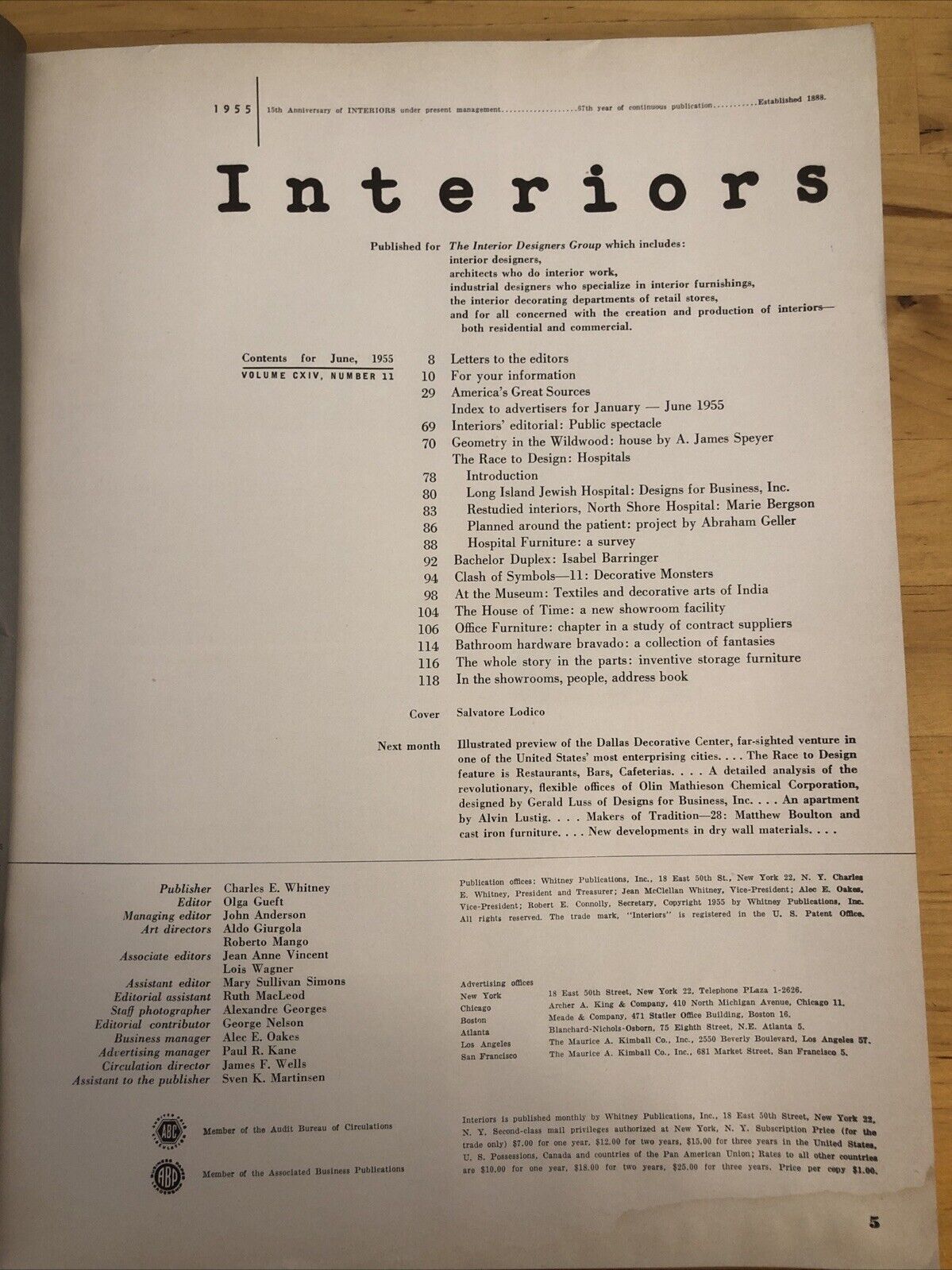 INTERIORS MAGAZINE JUNE 1955 Olga Gueft - Interiors, design, architecture