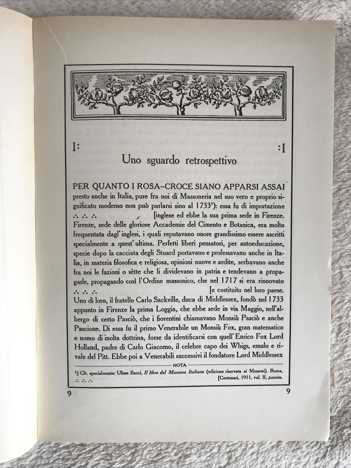 STORIA DELLA LOGGIA MASSONICA FIORENTINA CONCORDIA 1861 - 1911. G. Valeggia