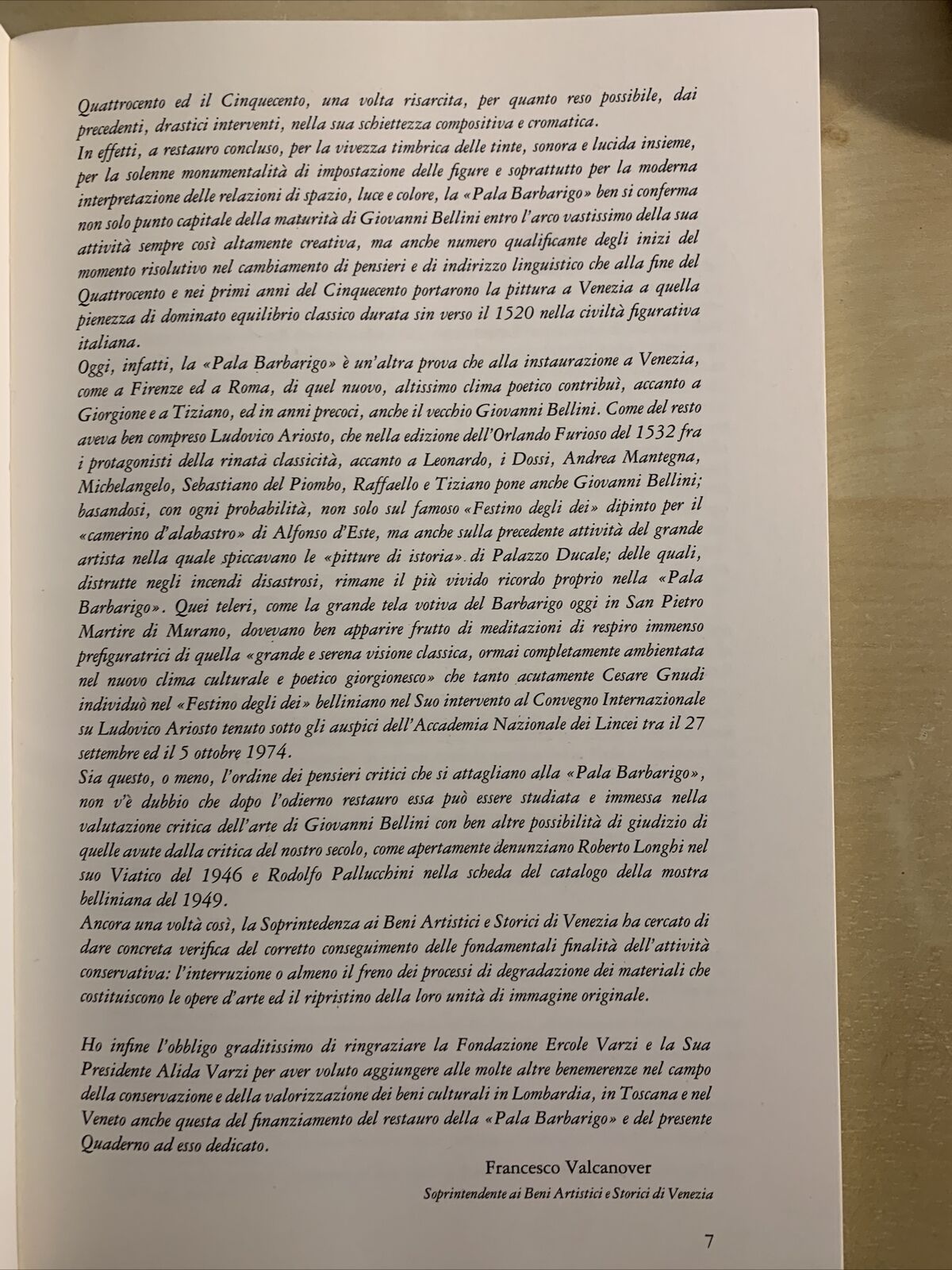 LA PALA BARBARIGO DI GIOVANNI BELLINI - quaderni beni artistici di Venezia 1983#