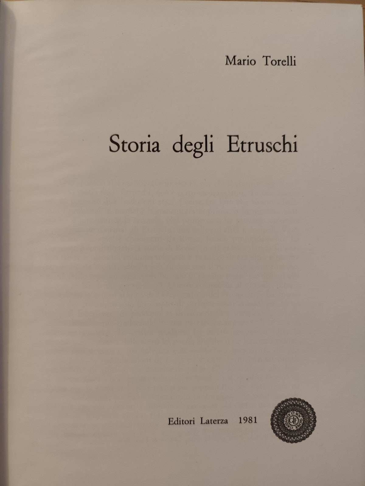 Storia degli etruschi, Mario Torelli - Editori Laterza 1981