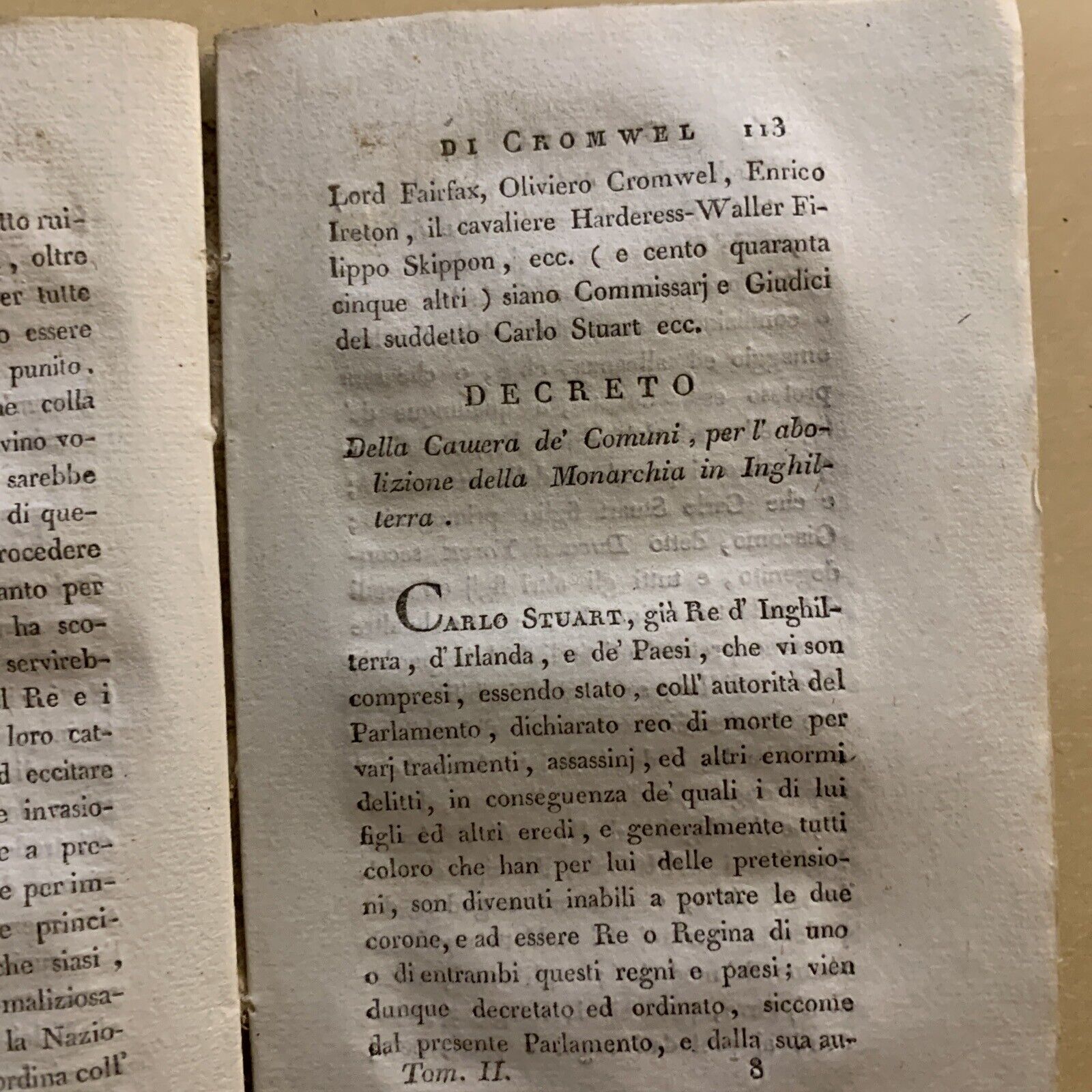 STORIA DI OLIVIERO CROMWELL. tomo 2 Jeudy Dugour, A Pekin. tradotta dal francese