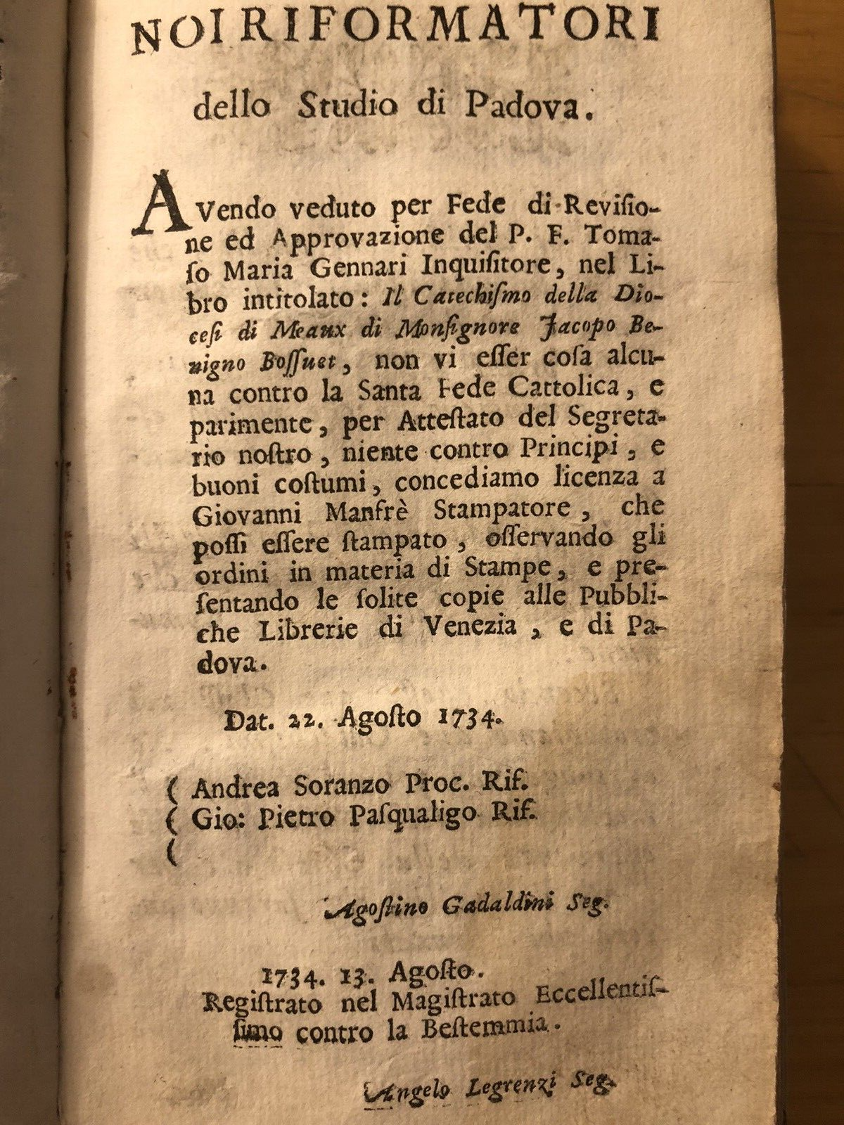 Primo catechismo compendio della dottrina Cristiana 1734. J. Benigno di Meaux