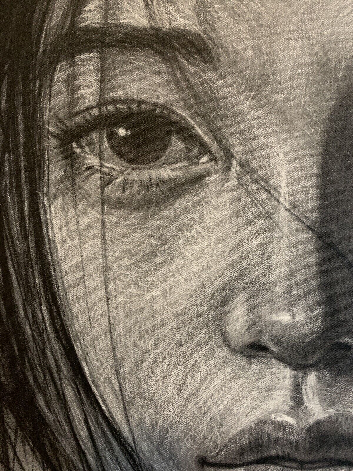 Woman portrait Painting large -Mixed media, charcoal and pastel 100 x 100 cm
