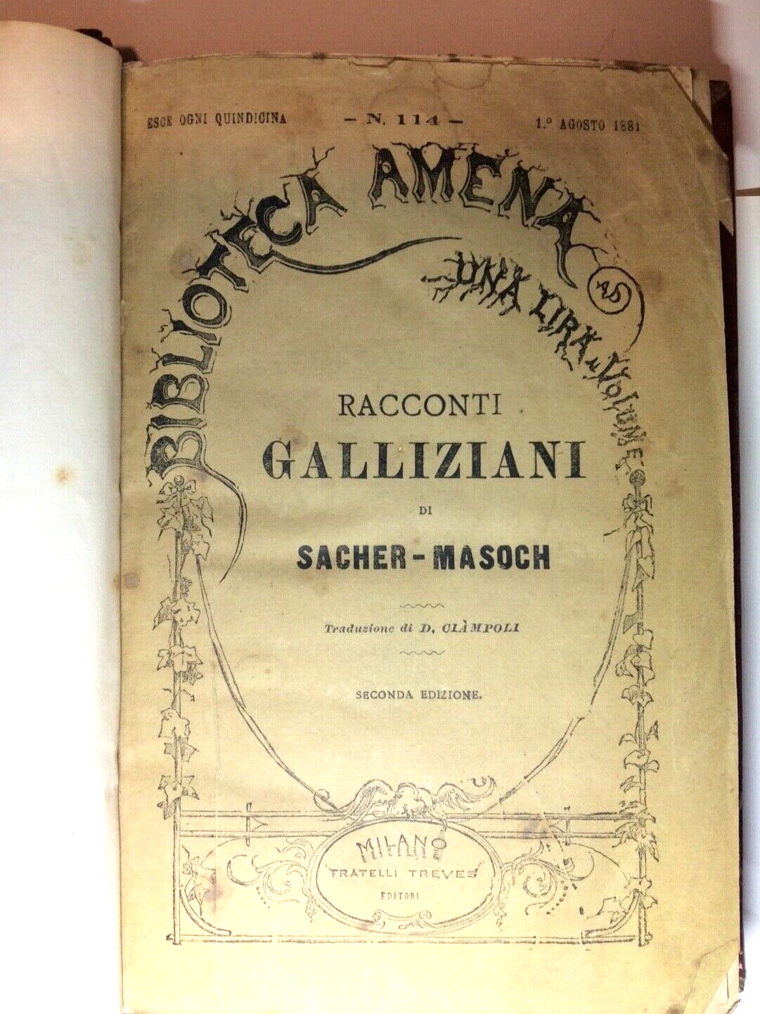 RACCONTI GALLIZIANI DI SACHER MASOCH, TREVES ED. SECONDA EDIZIONE 1881