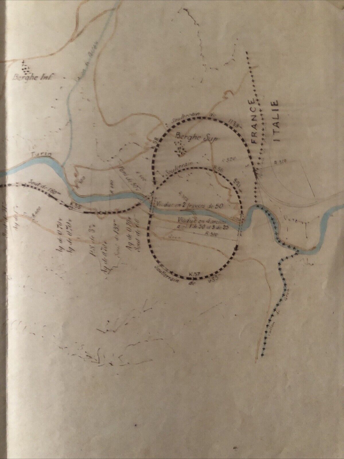 FERROVIE cartografia confine Francia Italia, con indicazione linea ferroviaria