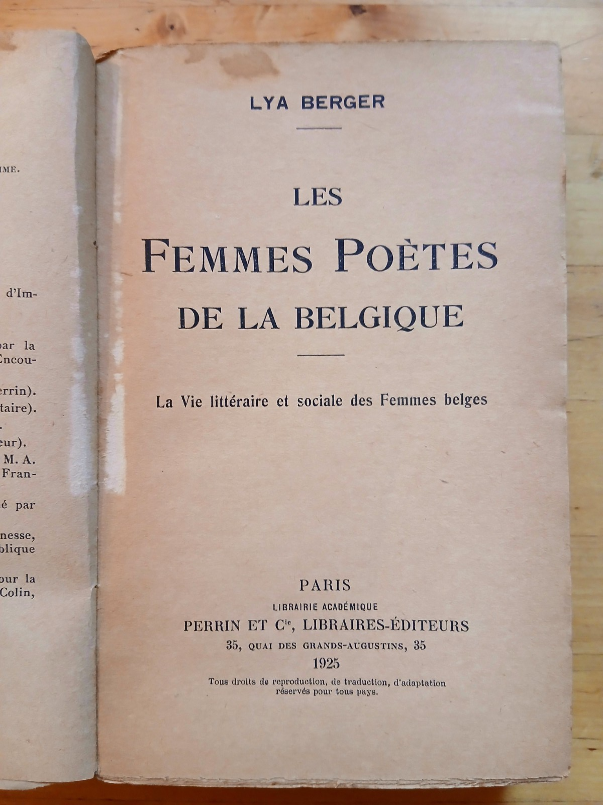 Les Femmes Poètes de la Belgique - Lya Berger - Perrin et Cie 1925