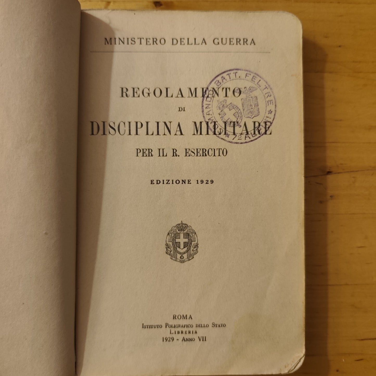 REGOLAMENTO DI DISCIPLINA MILITARE 1929 - timbro battaglione Feltre R. Esercito