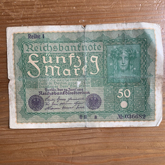 50 funfzig mark - Germany 1919 Reich Banknote