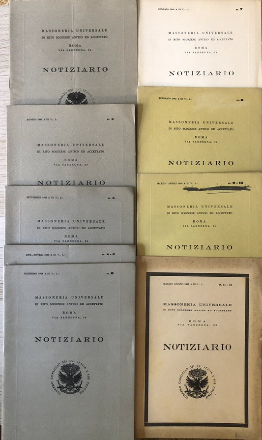 Massoneria Universale di rito scozzese - Notiziario, 9 volumetti 1949
