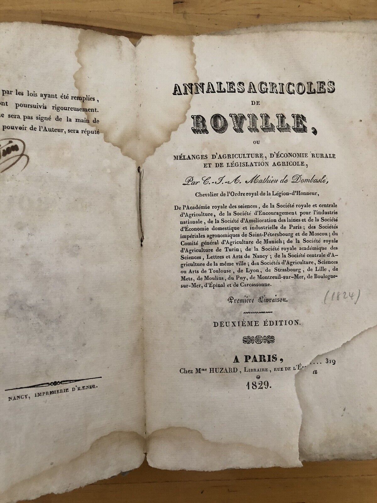 ANNALES AGRICOLES DE ROVILLE Mathieu de Dombasle. Huzard 1829 (con tavole)