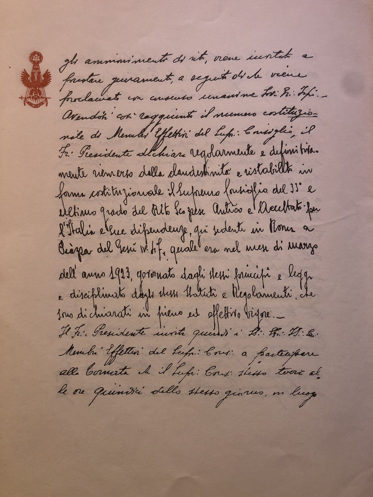 Massoneria Universale supremo consiglio del 33 ed ultimo grado del rito . . 1954