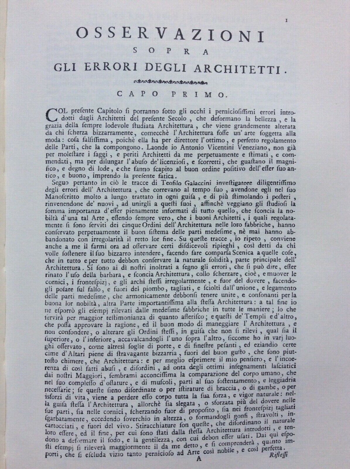 TRATTATO SOPRA GLI ERRORI DEGLI ARCHITETTI, TEOFILO GALLACINI, VISENTINI, FORNI