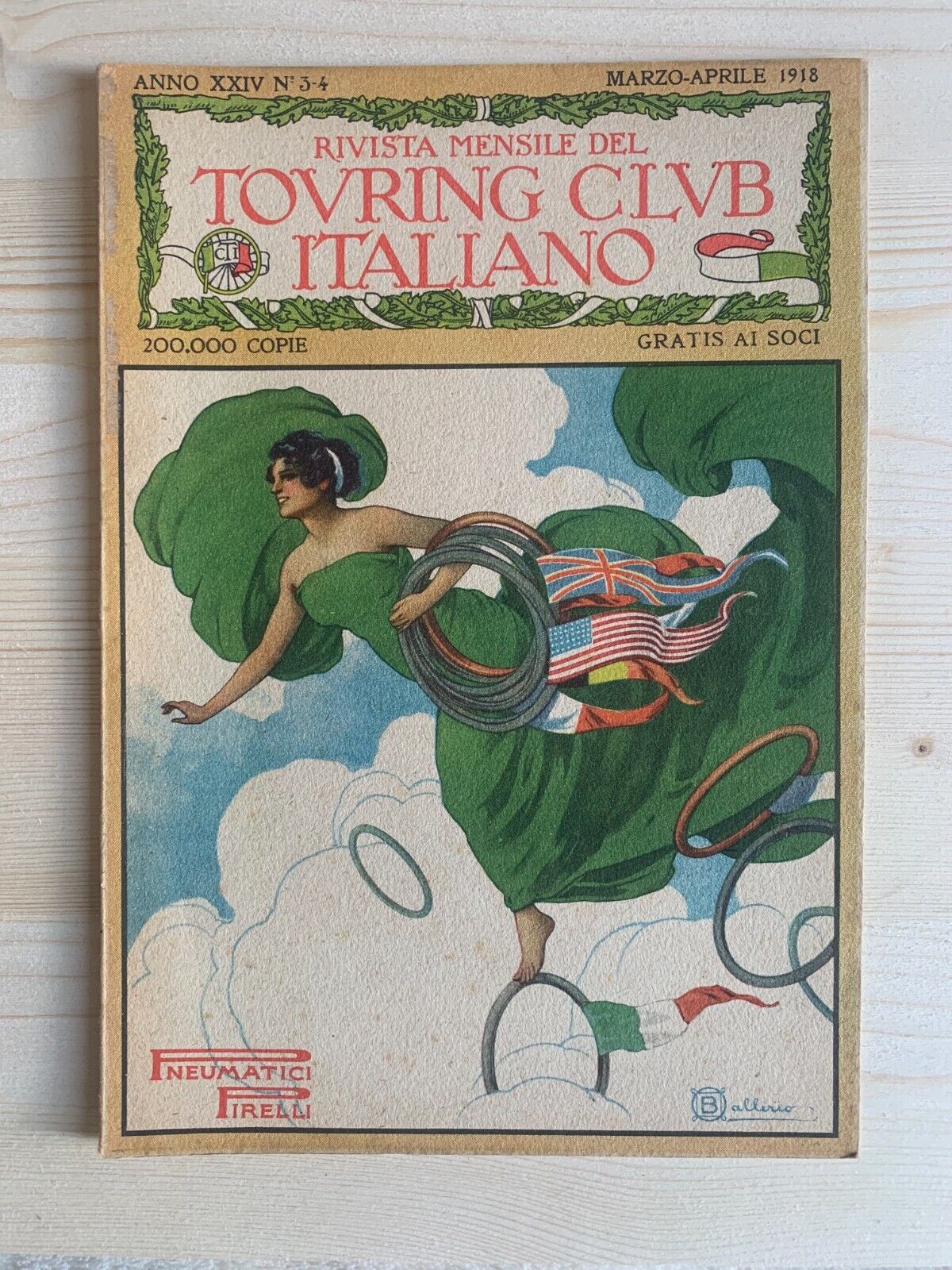 TOURING CLUB marzo aprile 1918 - ANNO XXIV N.3  - PNEUMATICI PIRELLI #