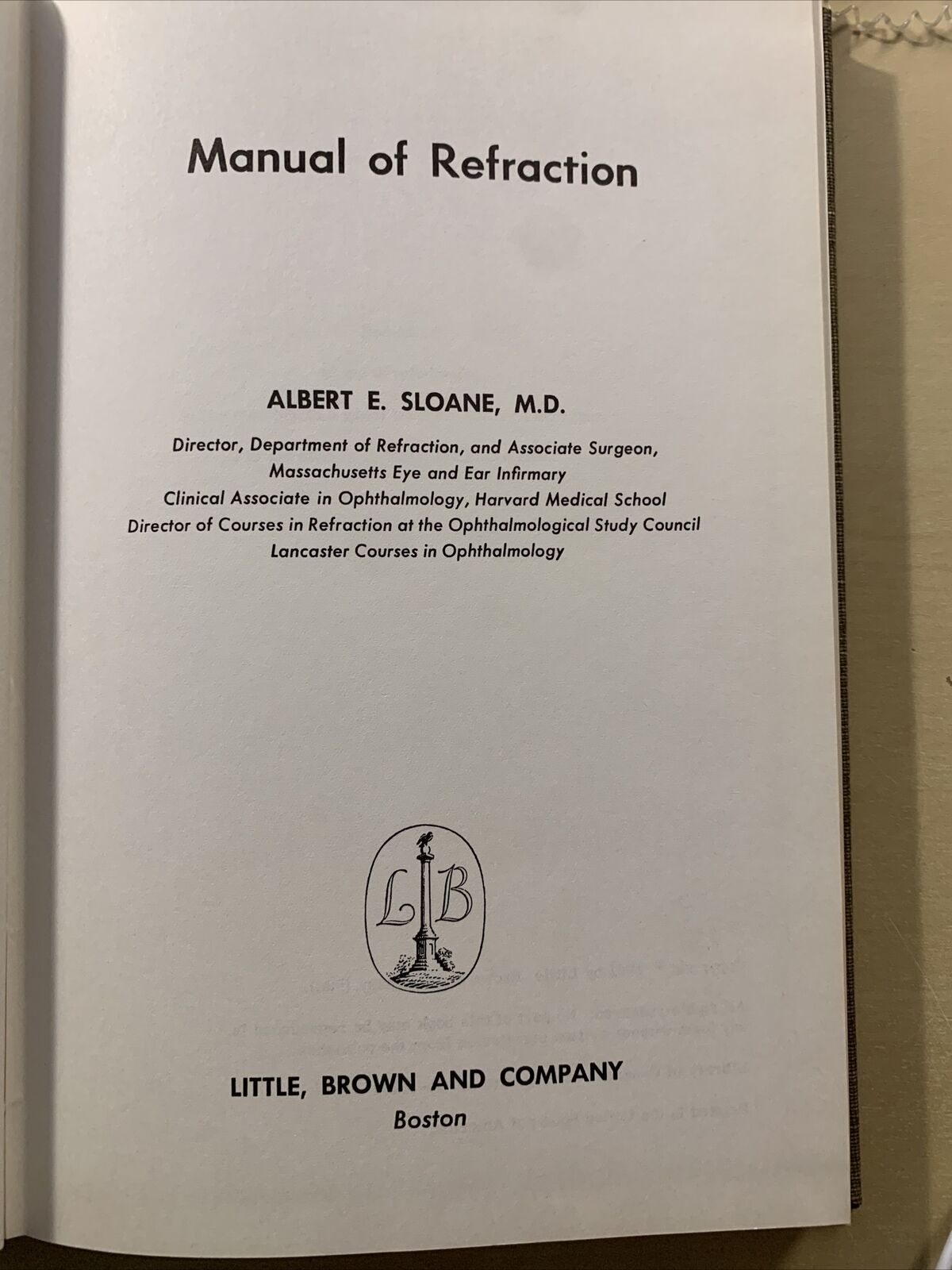 MANUAL OF REFRACTION - ALBERT E. SLOANE  1961 #