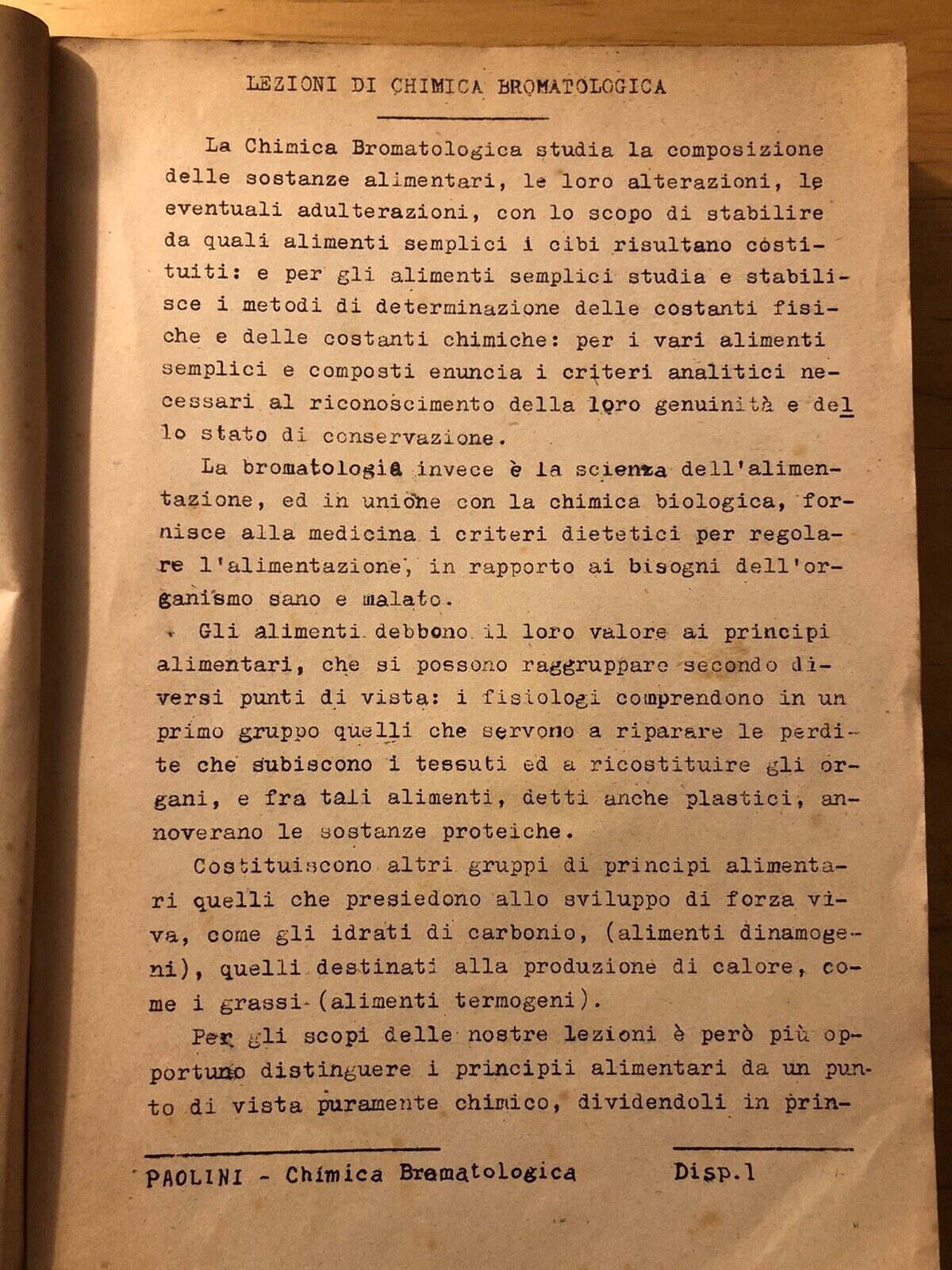 Lezioni di chimica Bromatologica - Vincenzo Paolini. Edizioni Universitarie 1941