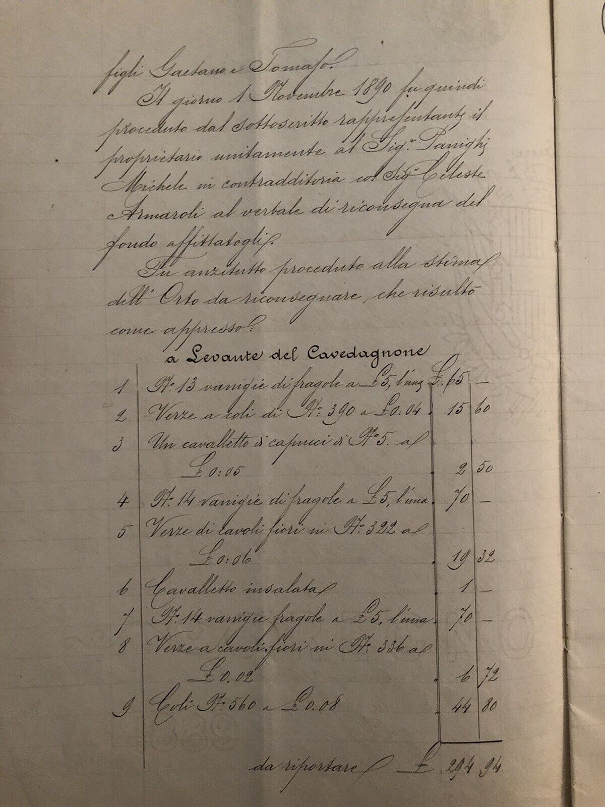 ANTICO DOCUMENTO Bologna, Podere Belcantone, atto notarile scritto a mano 1890