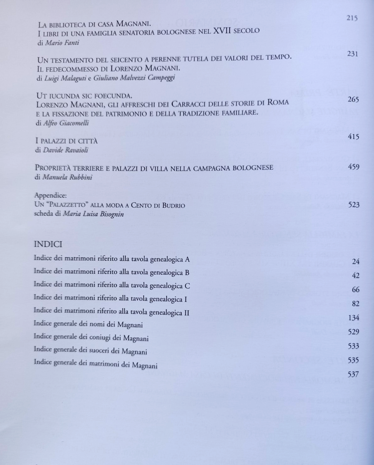 Le Famiglie senatorie di Bologna, Magnani storia genealogia e iconografia, Costa