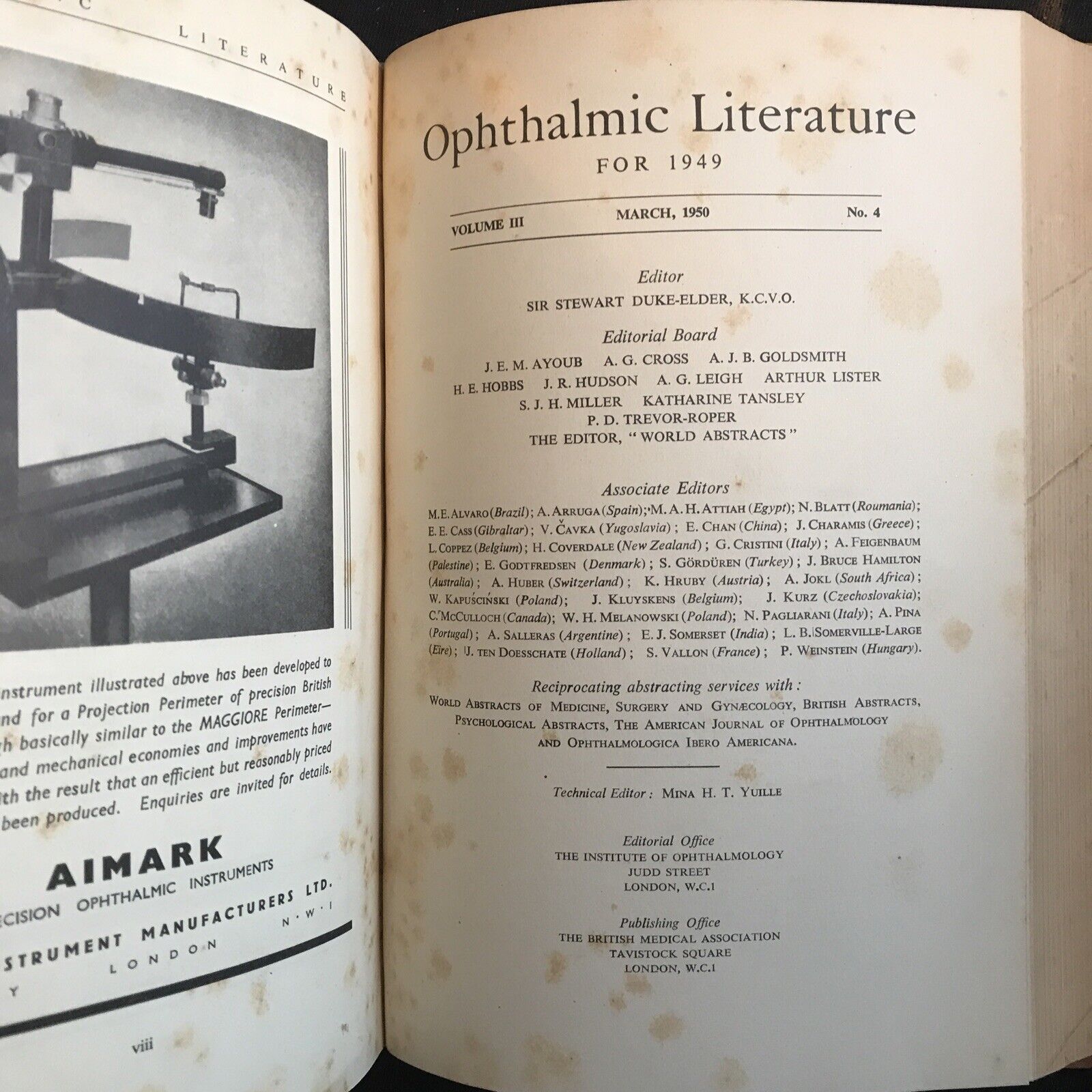 OPHTHALMIC LITERATURE - OFTALMOLOGIA 1949 Stewart Duke Elder voll. 3 pt. 1-2-3-4
